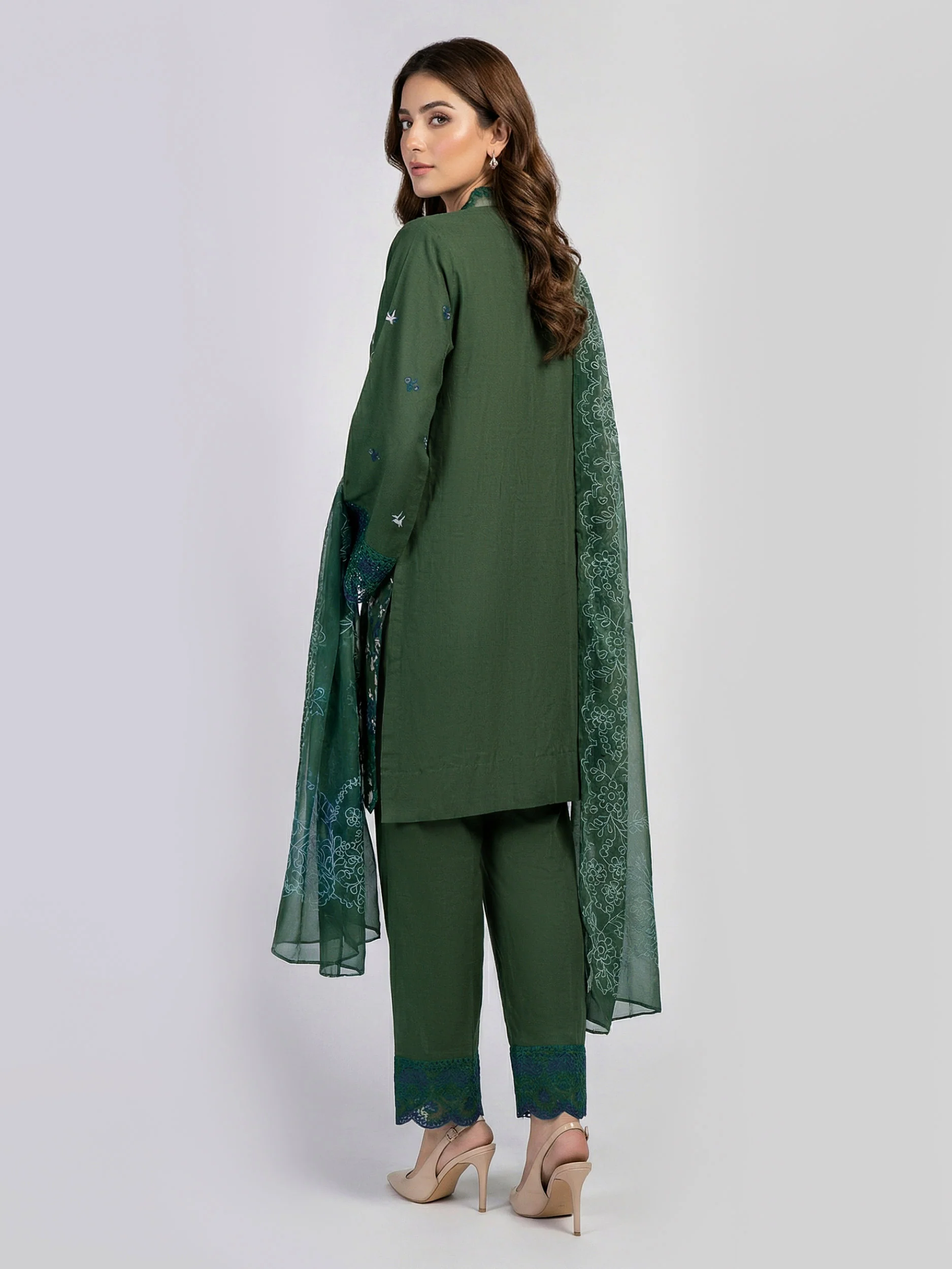 3 Piece Satin Suit- Embroidered (Pret) - Image 2