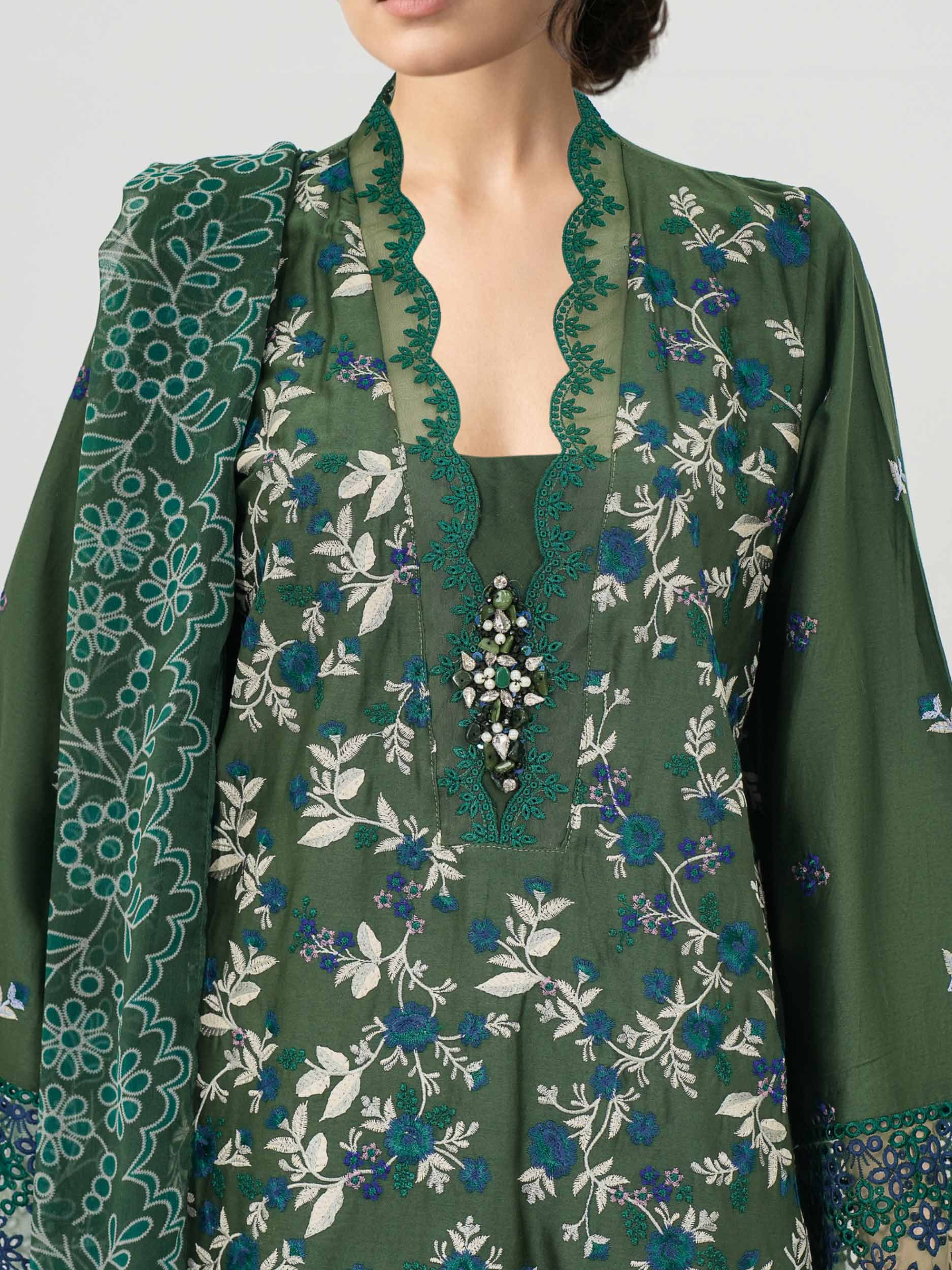 3 Piece Satin Suit- Embroidered (Pret) - Image 3