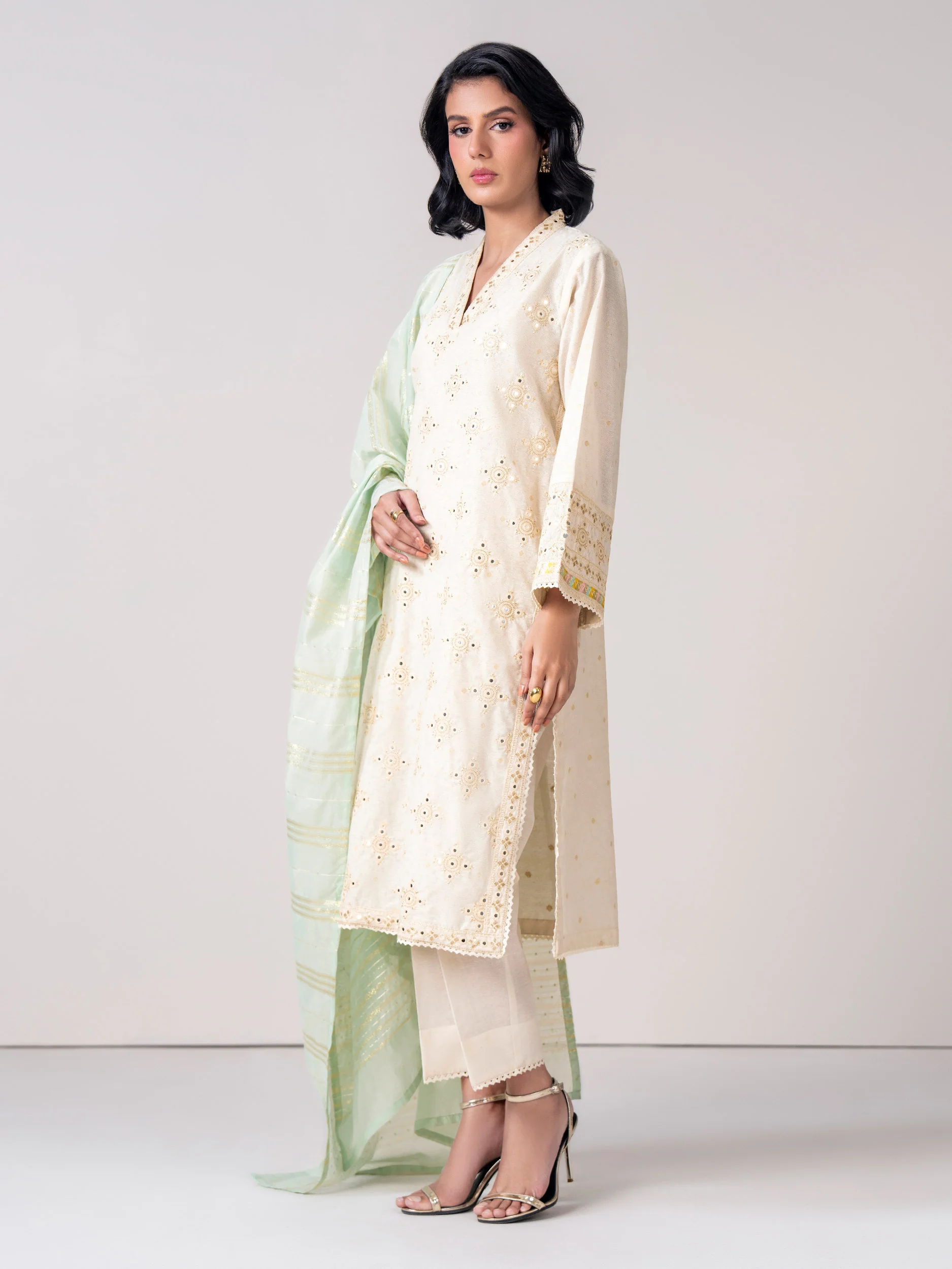 3 Piece Self Jacquard Suit- Embroidered (Pret) - Image 2