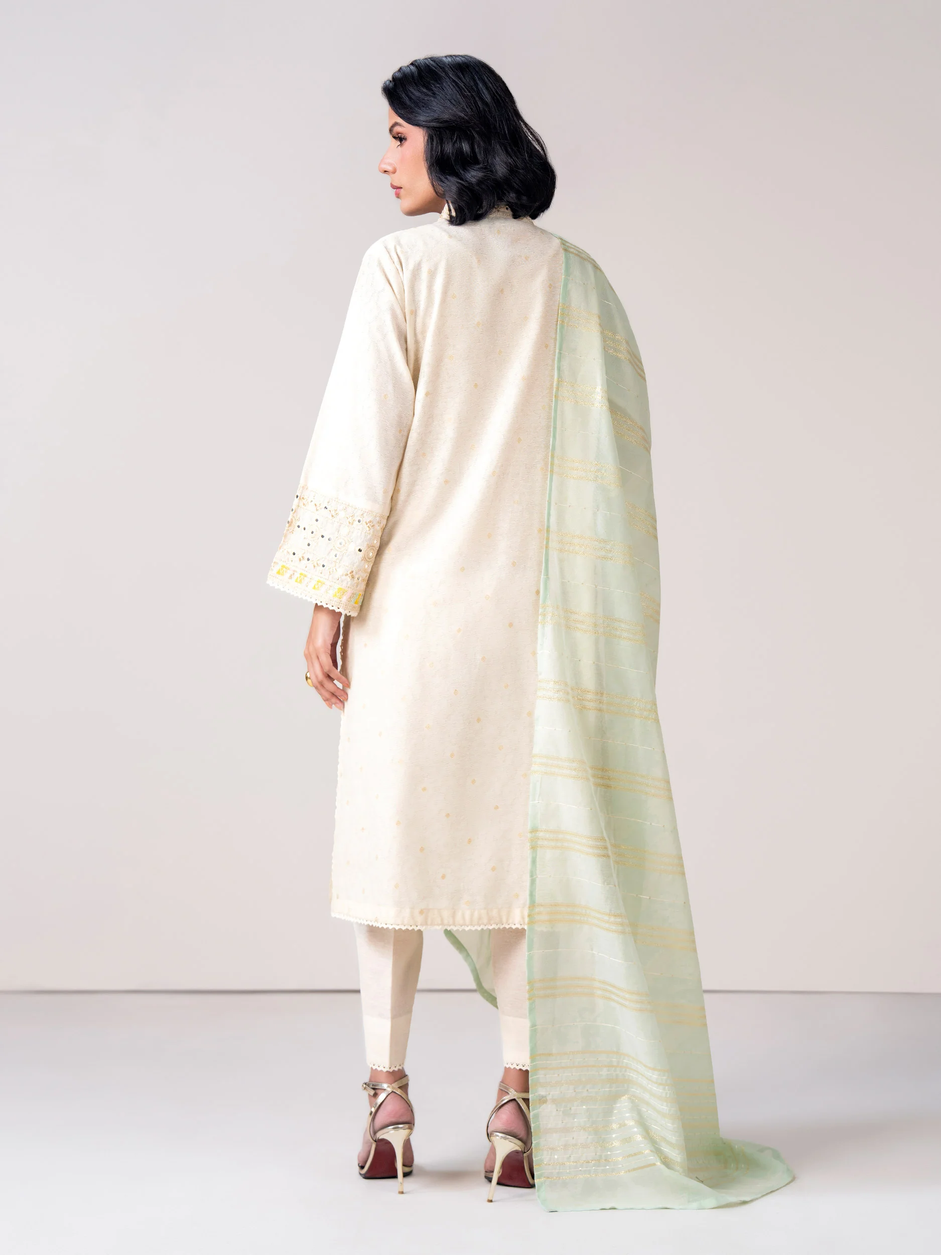 3 Piece Self Jacquard Suit- Embroidered (Pret) - Image 3