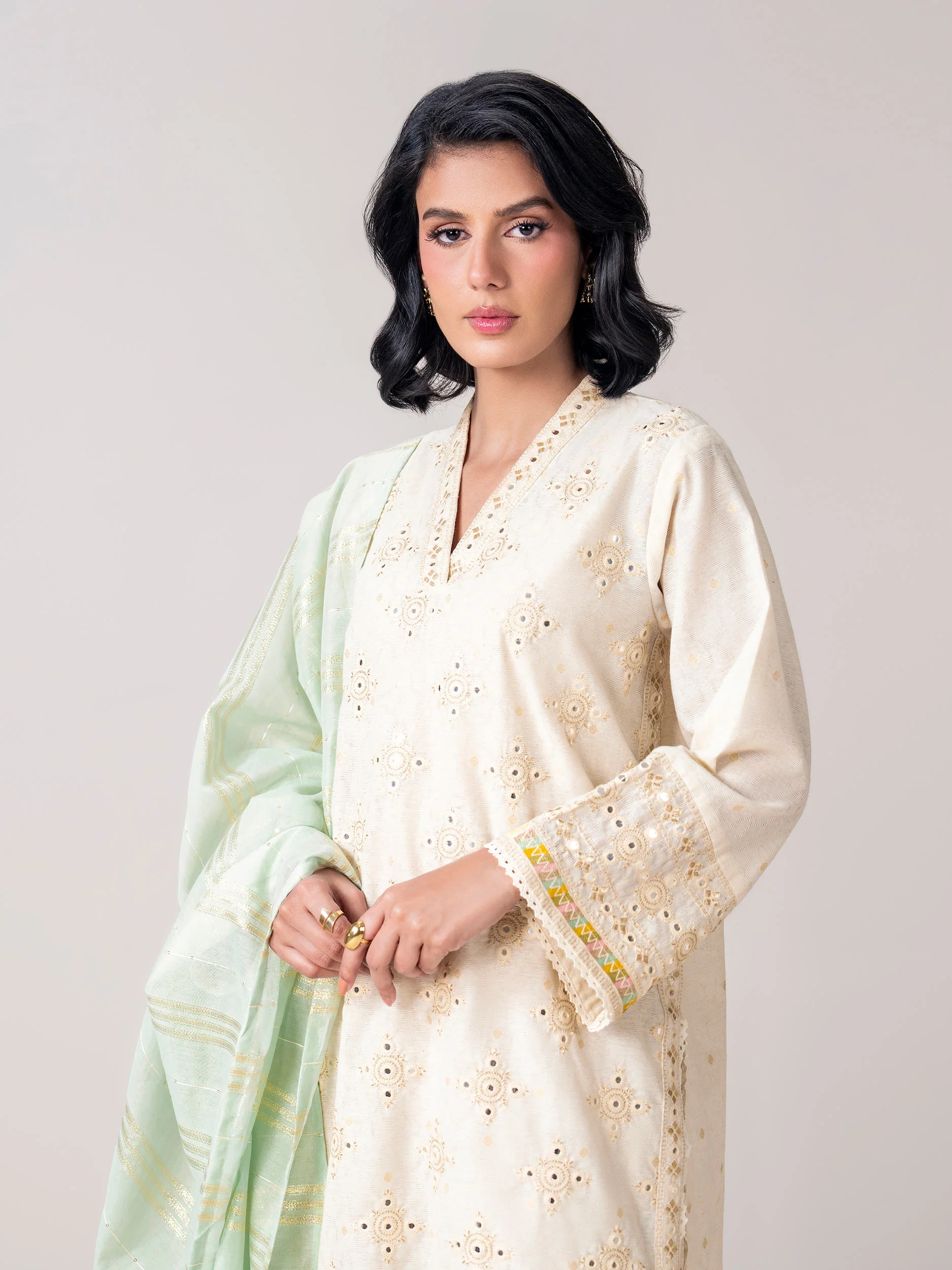 3 Piece Self Jacquard Suit- Embroidered (Pret) - Image 5