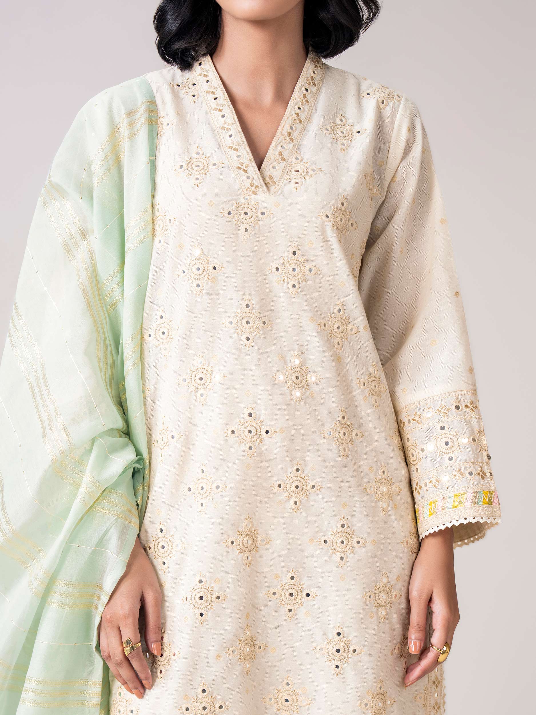 3 Piece Self Jacquard Suit- Embroidered (Pret) - Image 6