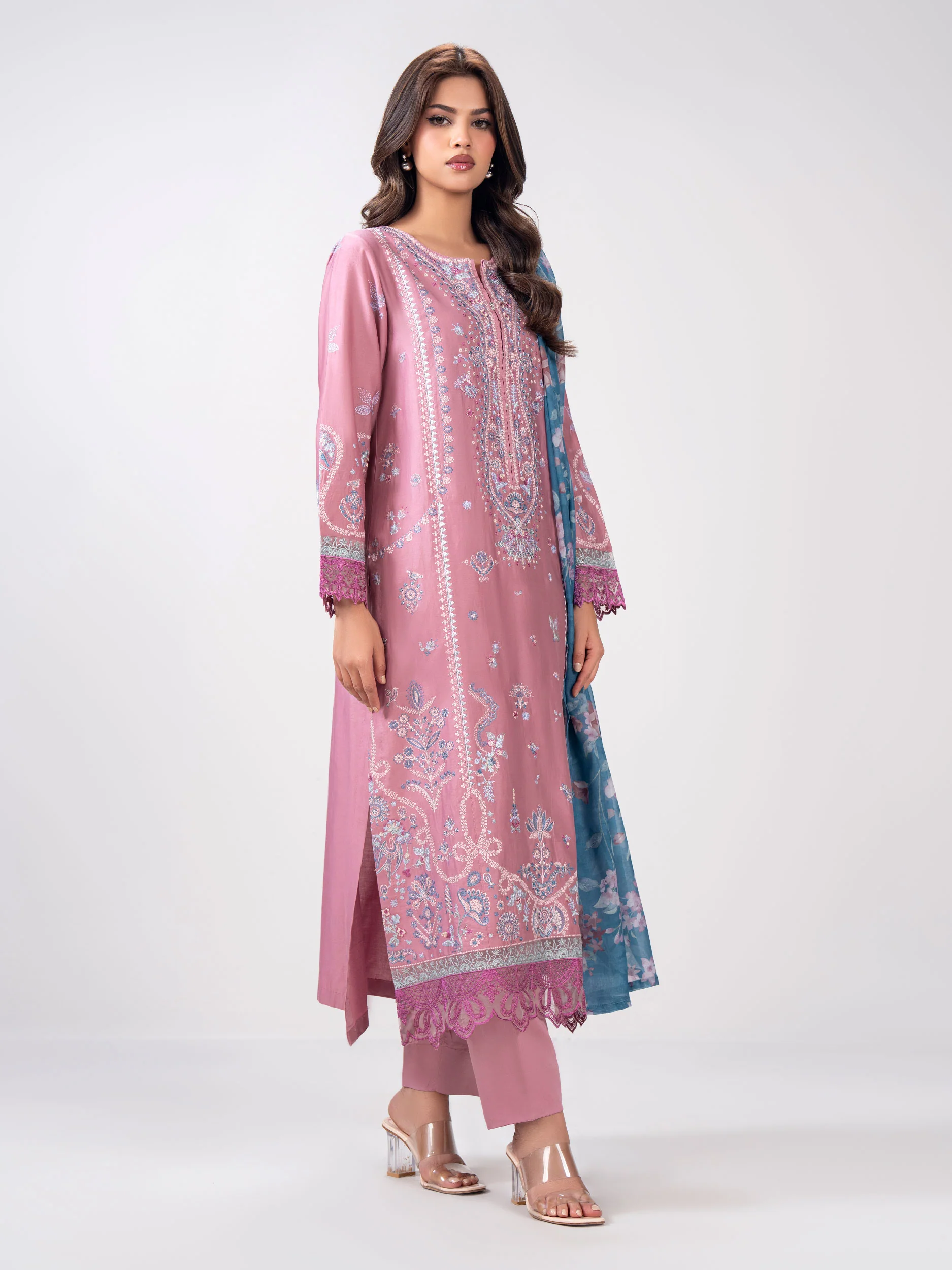 3 Piece Satin Suit- Embroidered (Pret) - Image 2