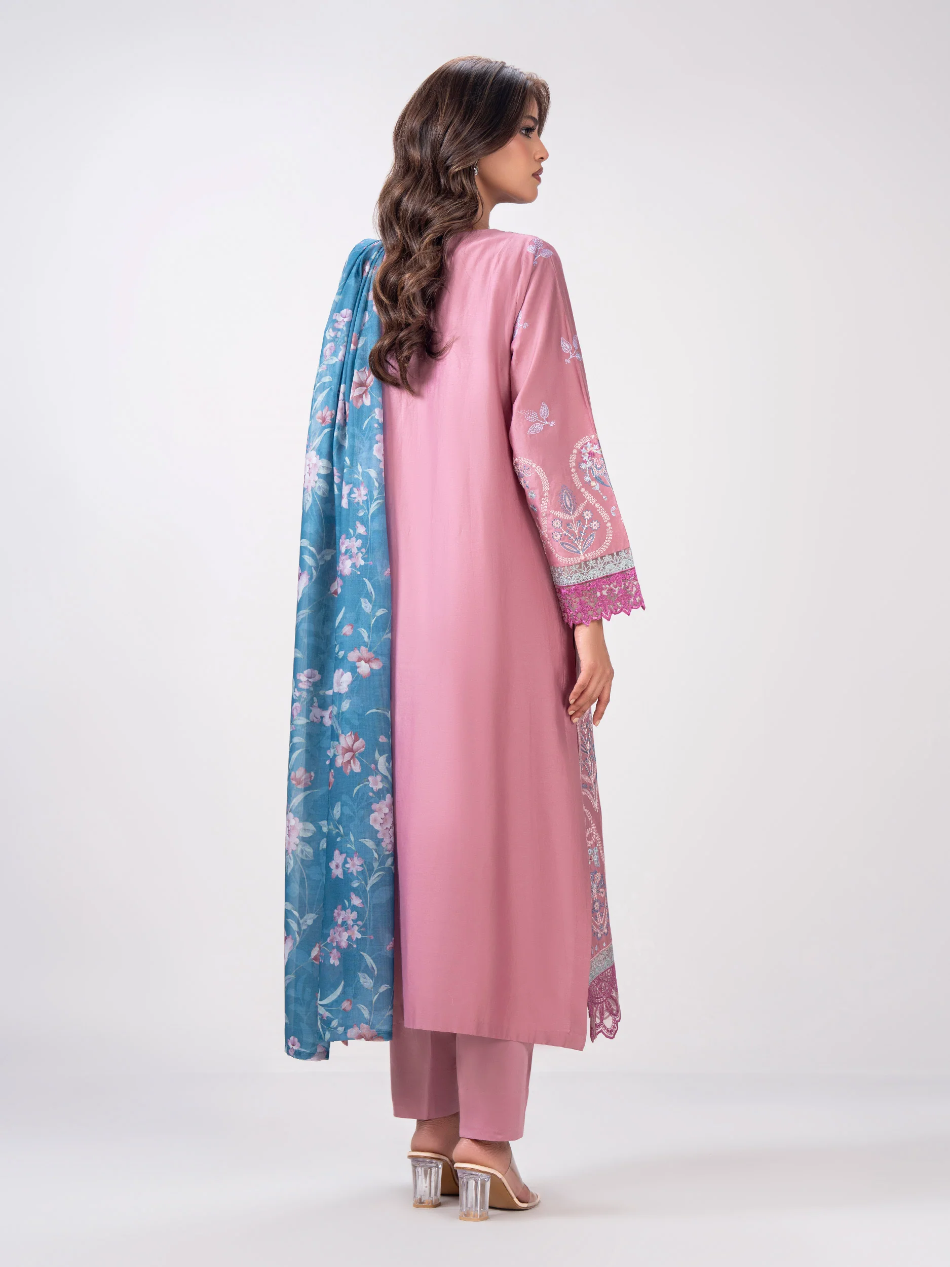 3 Piece Satin Suit- Embroidered (Pret) - Image 3