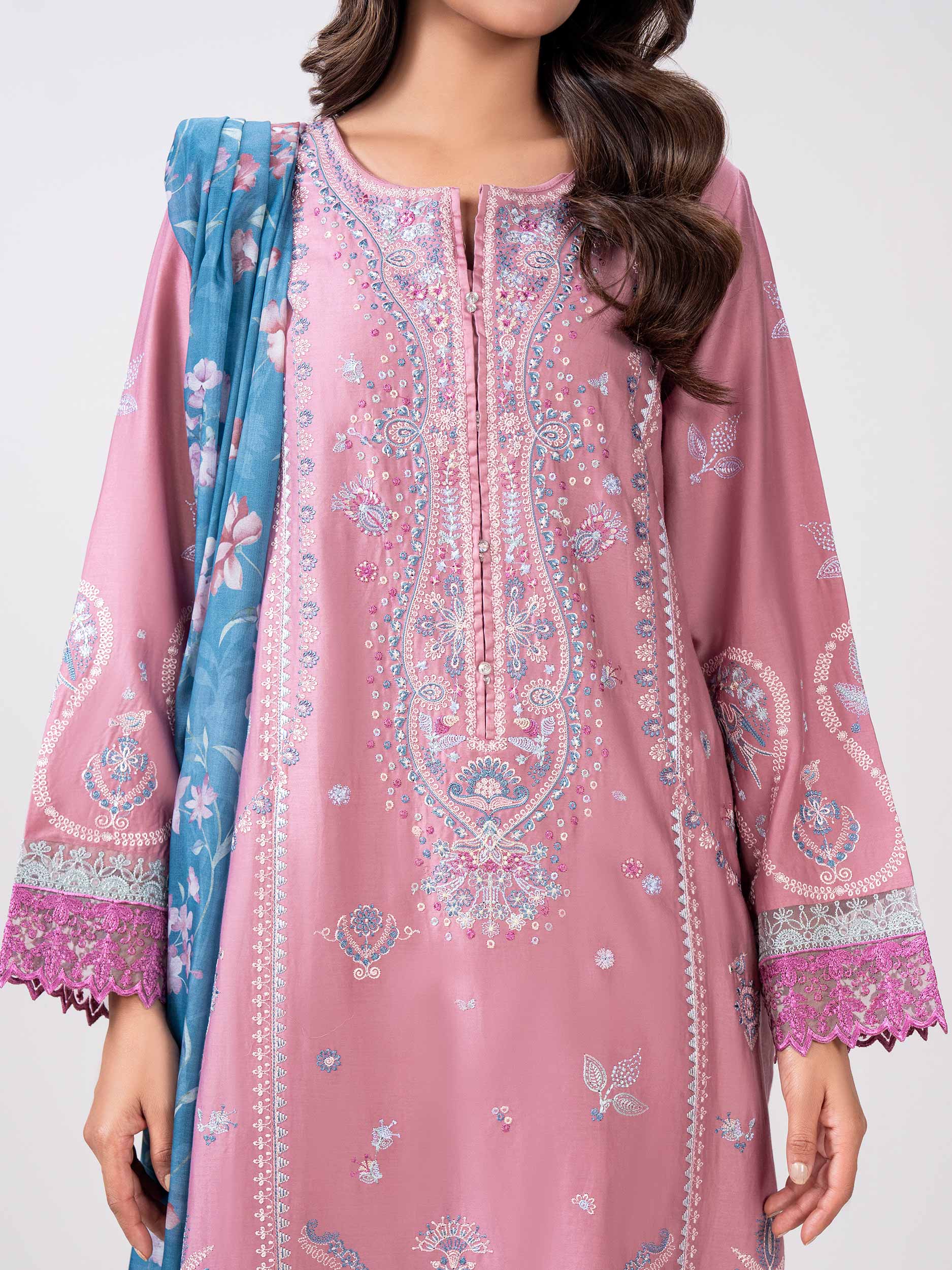 3 Piece Satin Suit- Embroidered (Pret) - Image 4