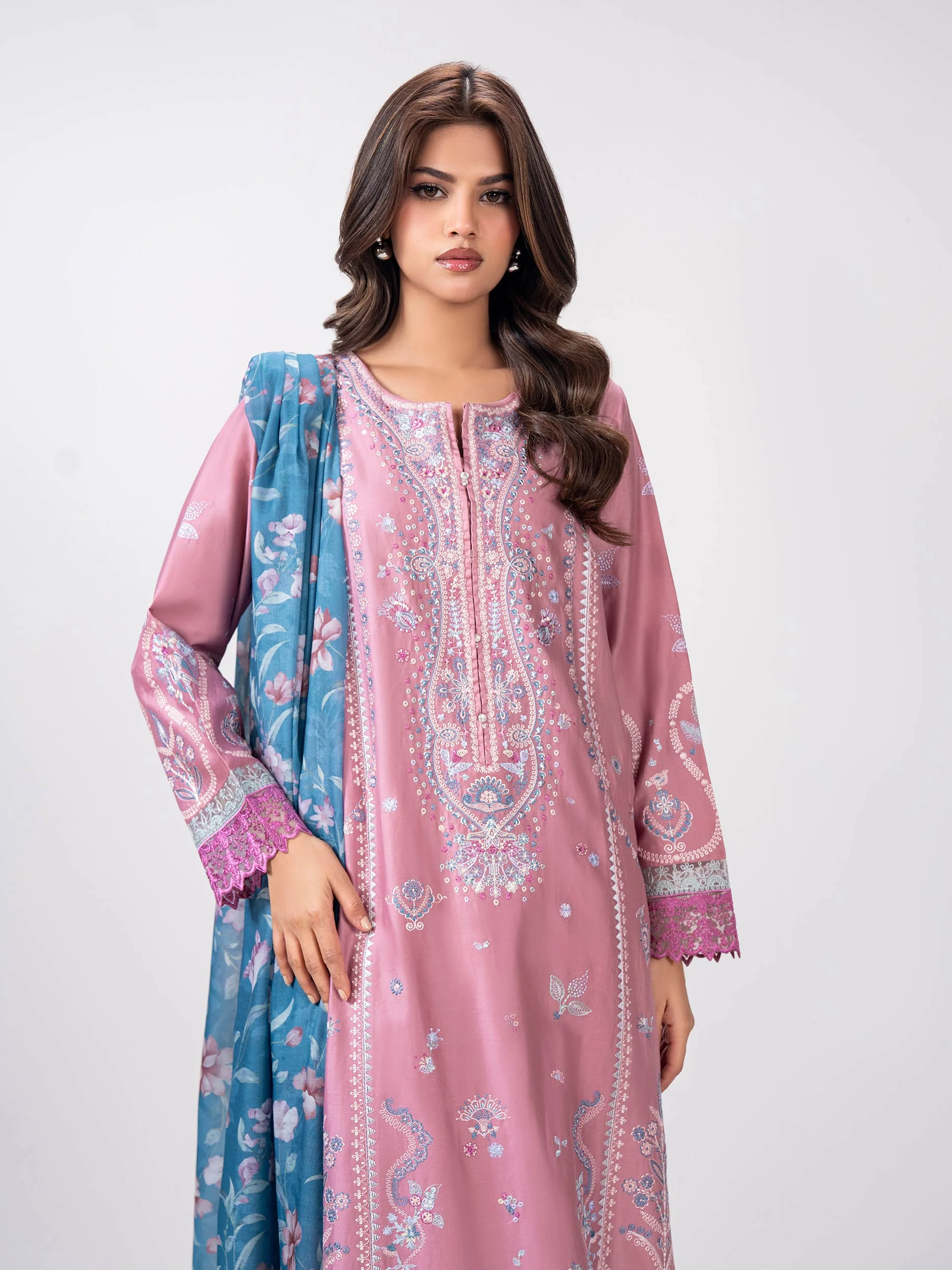 3 Piece Satin Suit- Embroidered (Pret) - Image 5