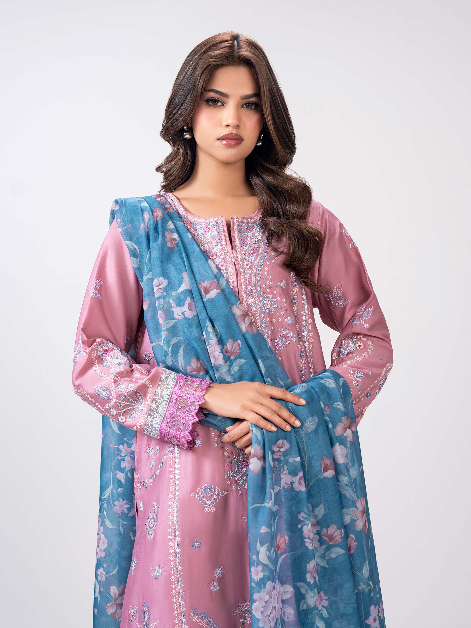 3 Piece Satin Suit- Embroidered (Pret) - Image 6