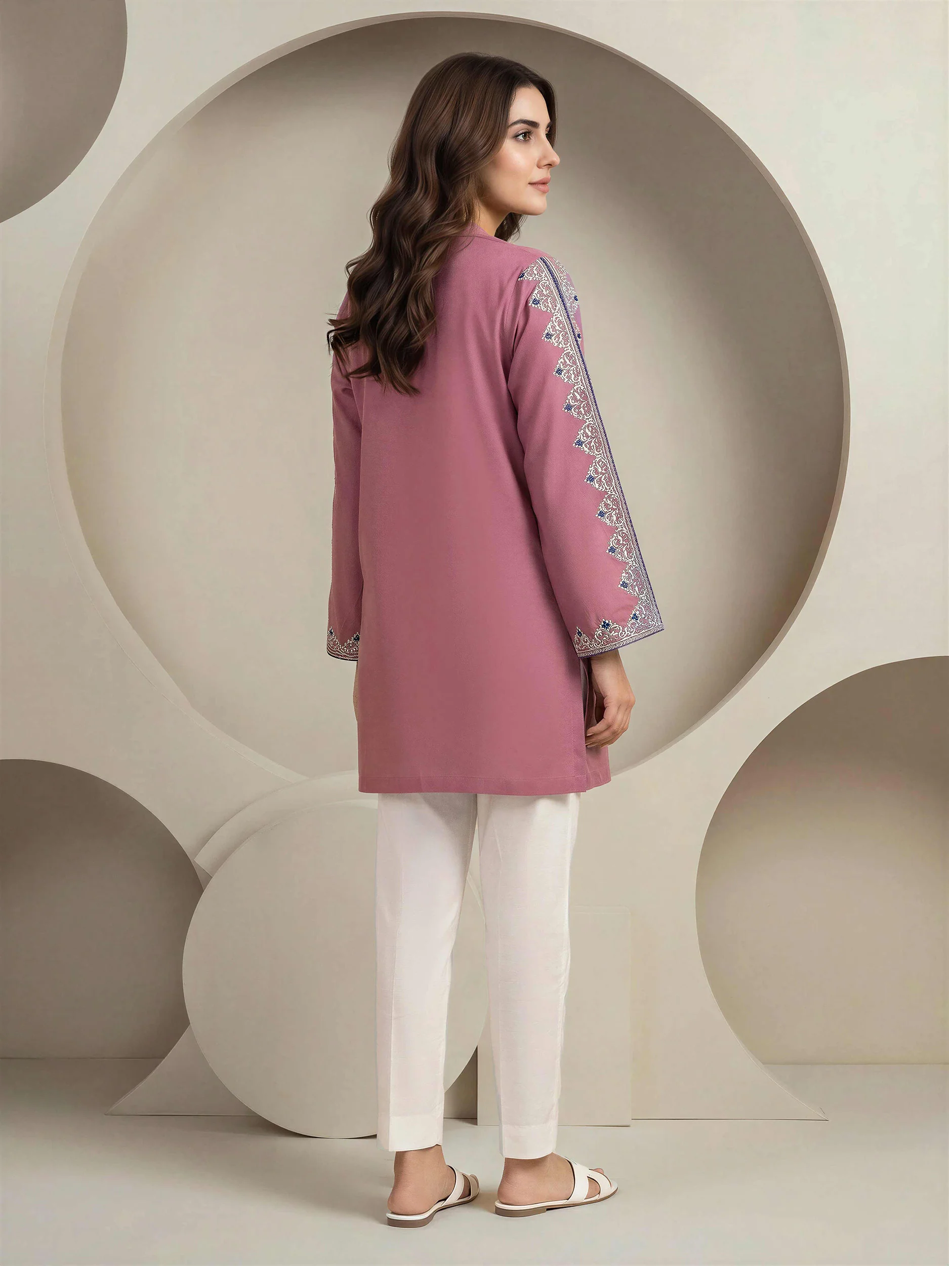 Cambric Slub Kurti- Embroidered (Pret) - Image 3
