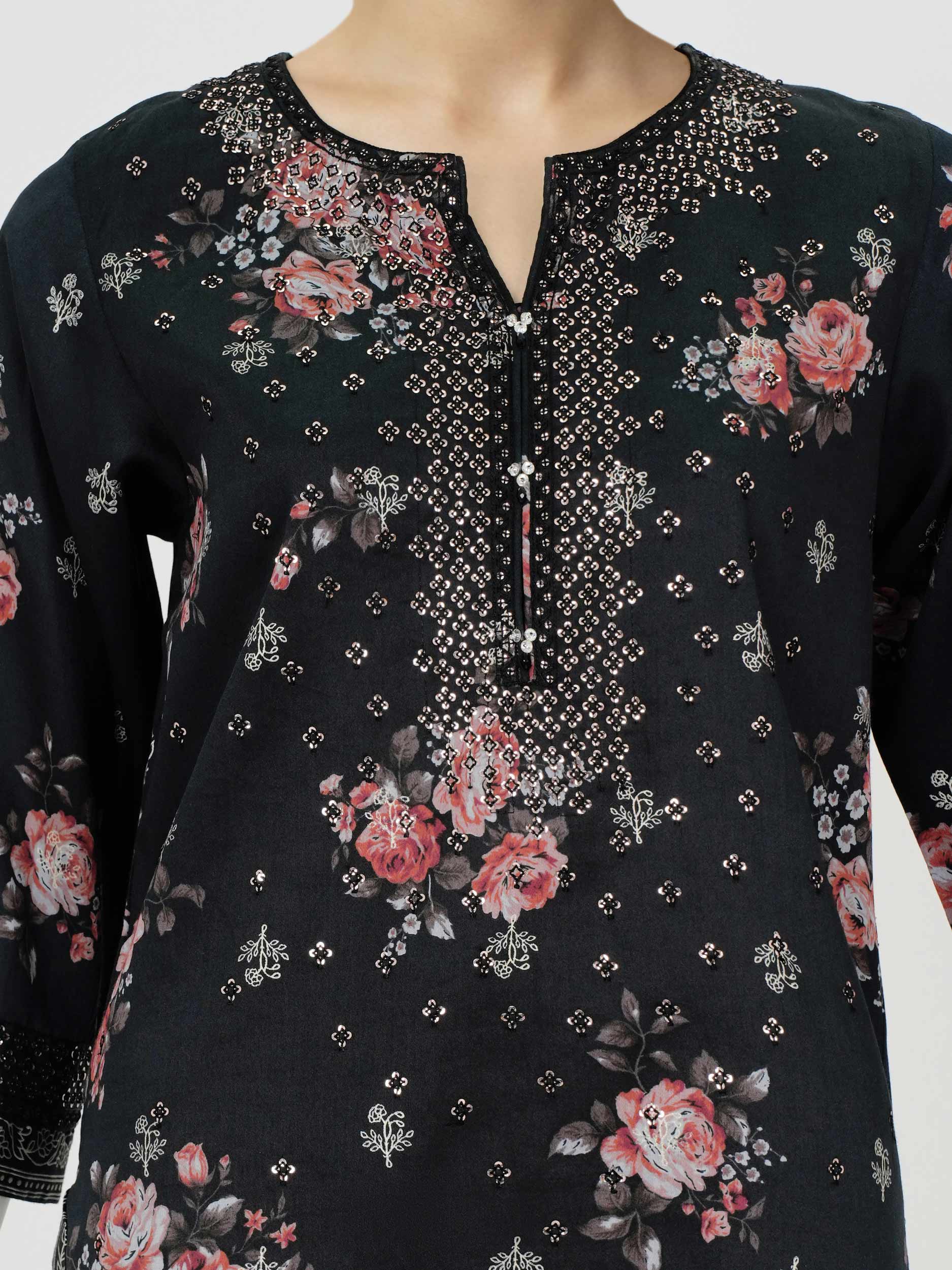 2 Piece Satin Suit- Embroidered (Pret) - Image 4