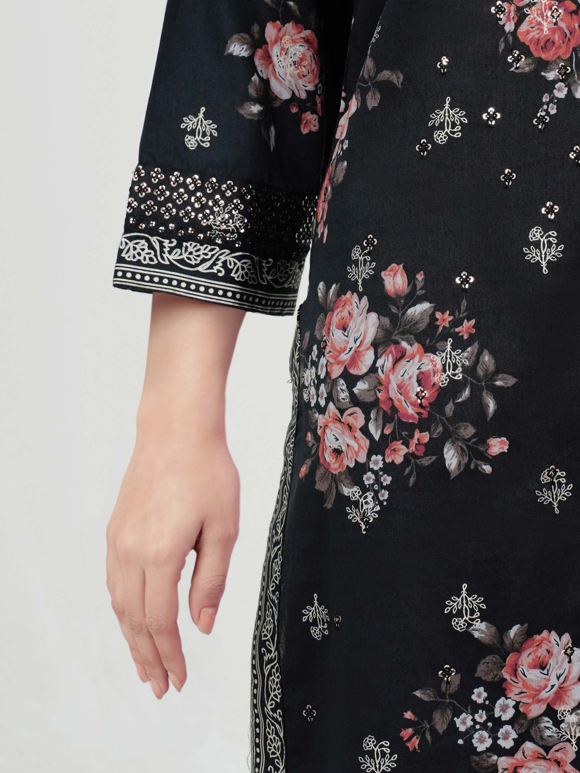 2 Piece Satin Suit- Embroidered (Pret) - Image 5