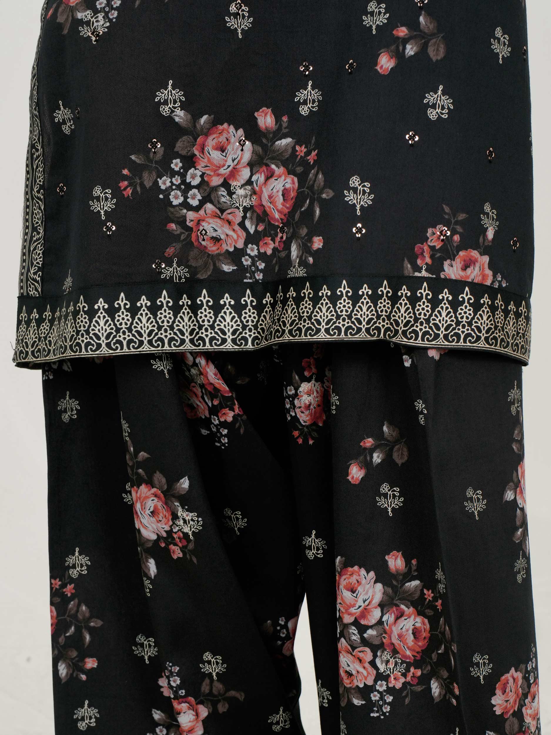 2 Piece Satin Suit- Embroidered (Pret) - Image 6