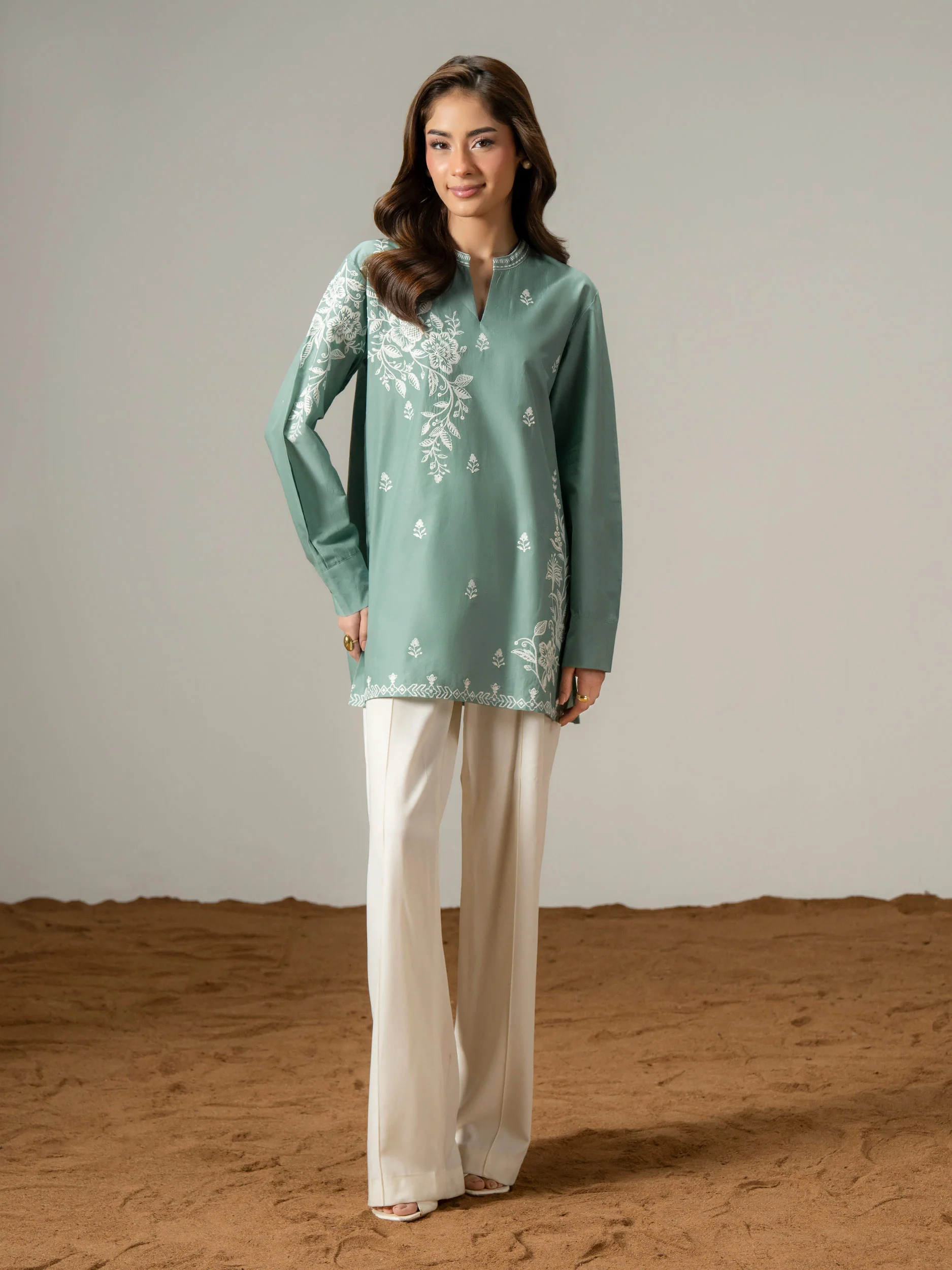 Cambric Kurti-Embroidered (Pret) - Image 2