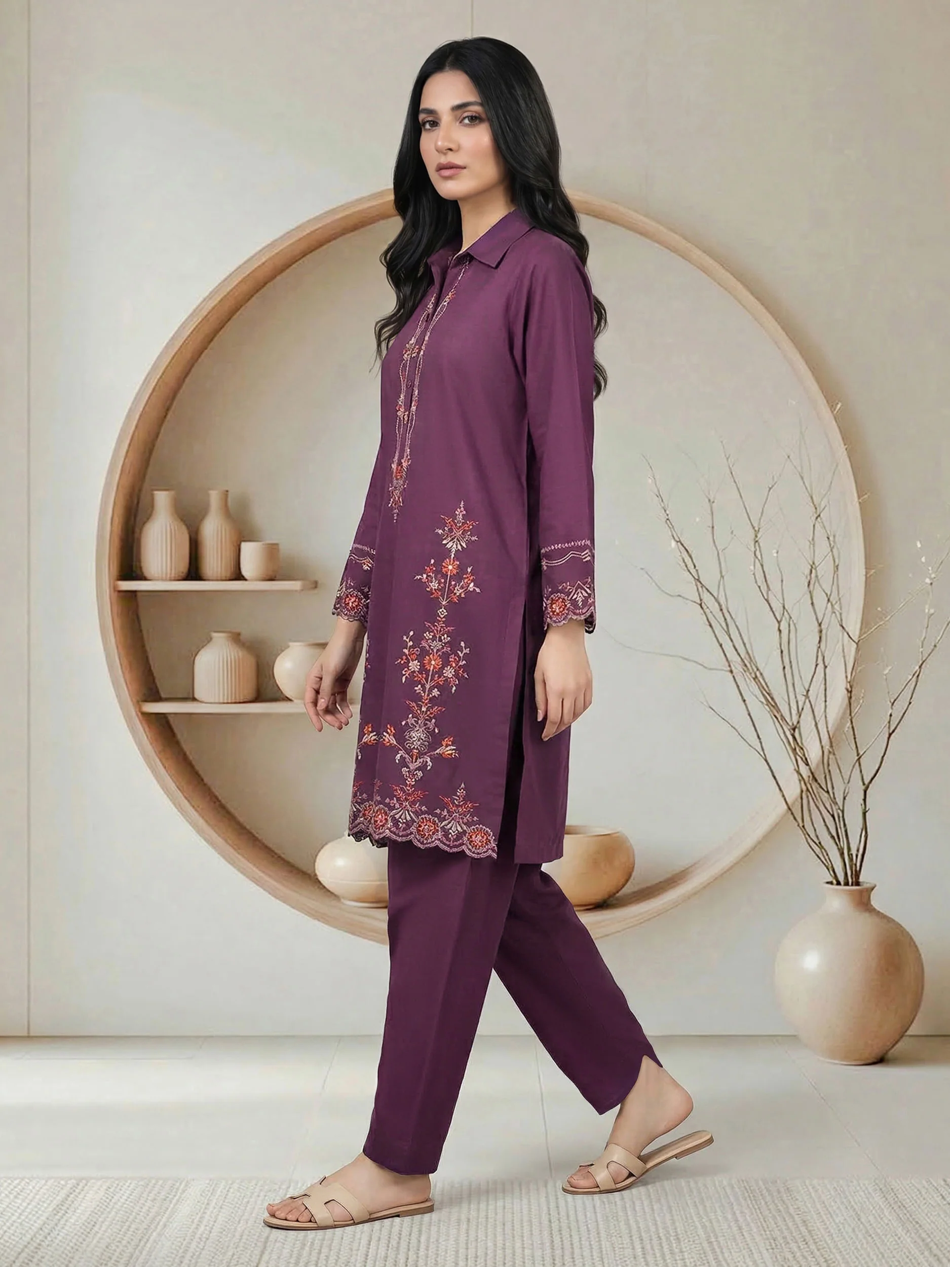 2 Piece Lawn Slub Suit- Embroidered (Pret) - Image 2