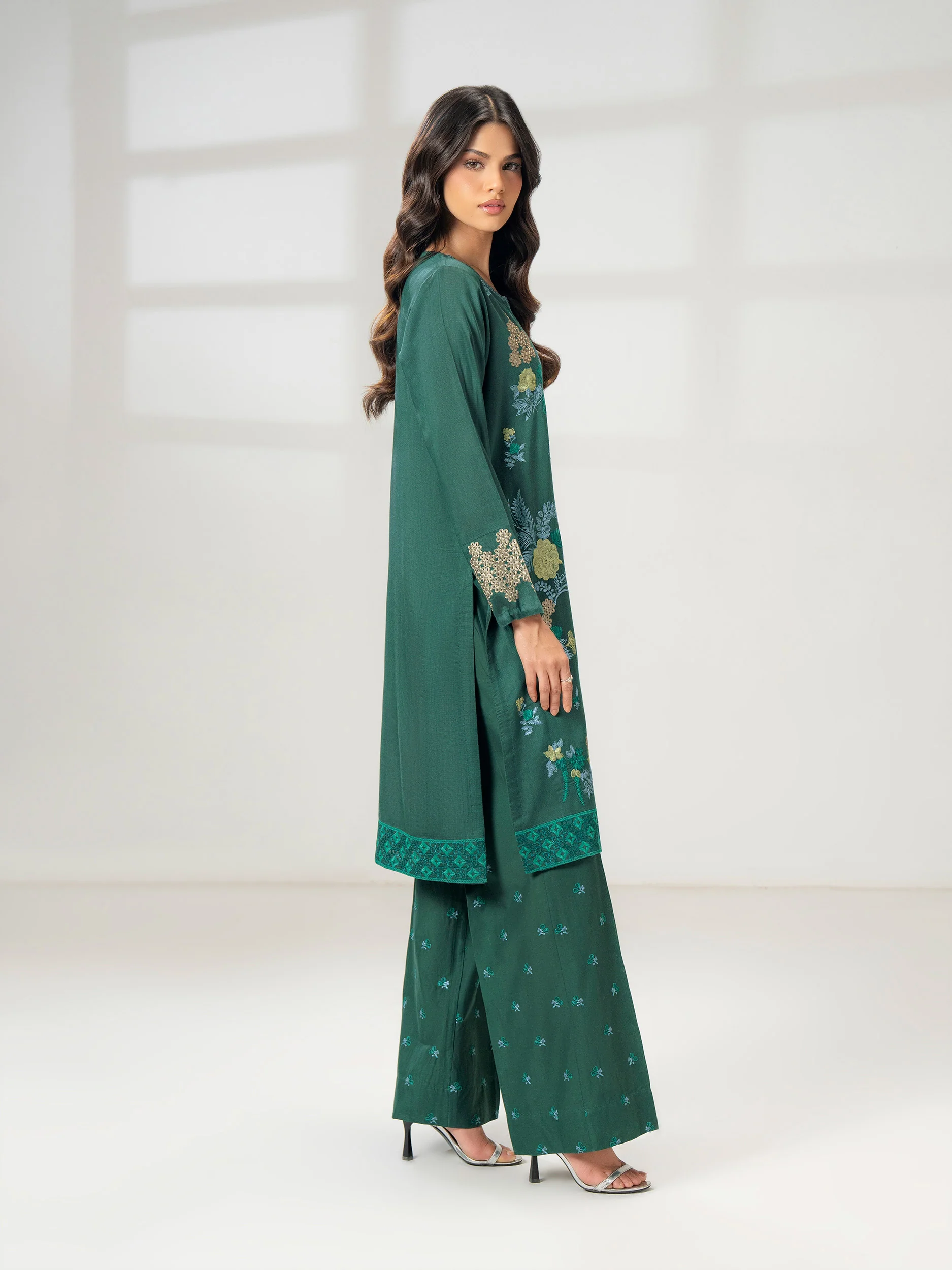 2 Piece Raw Silk Suit-Embroidered (Pret) - Image 3