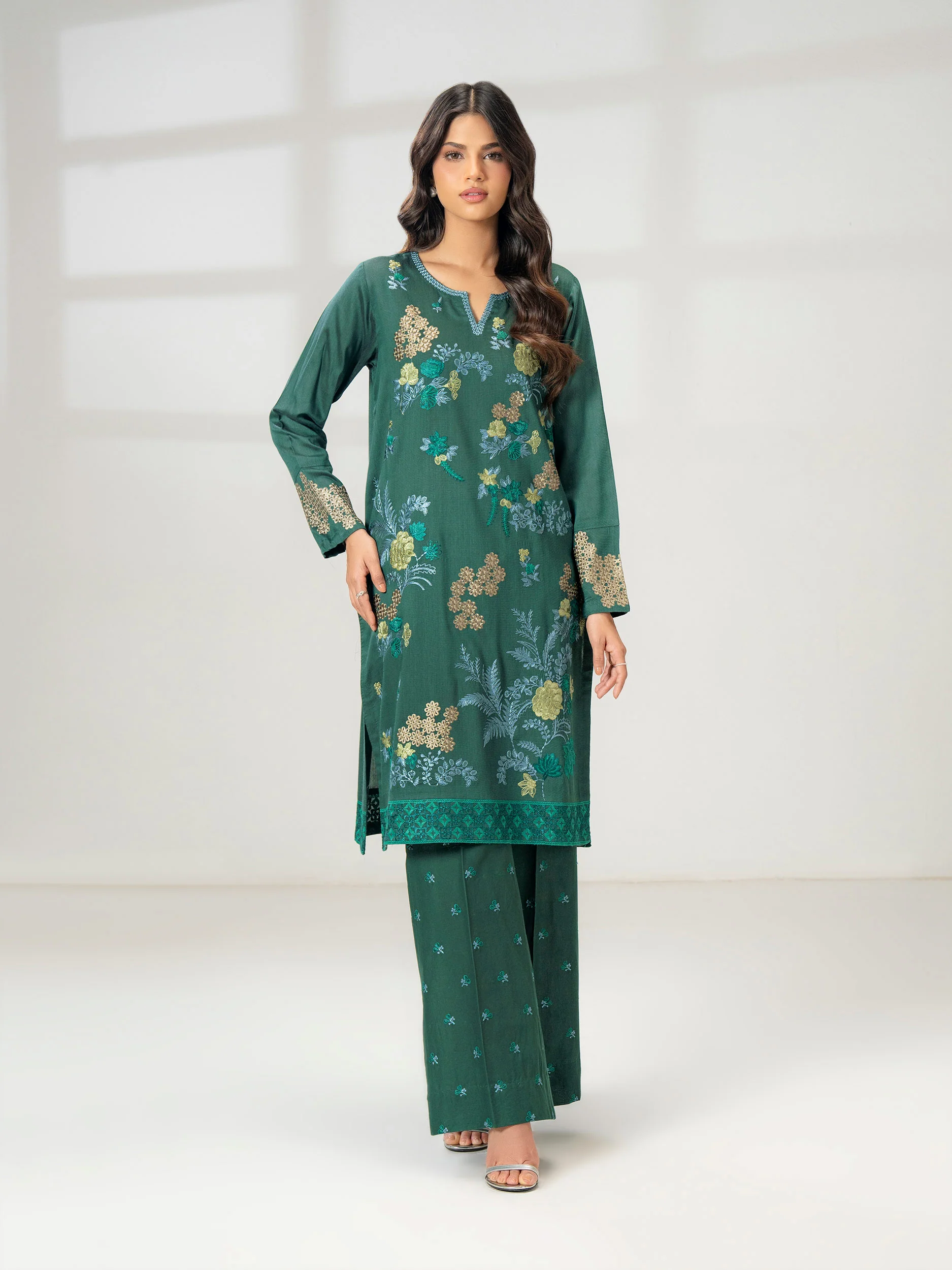 2 Piece Raw Silk Suit-Embroidered (Pret) - Image 4