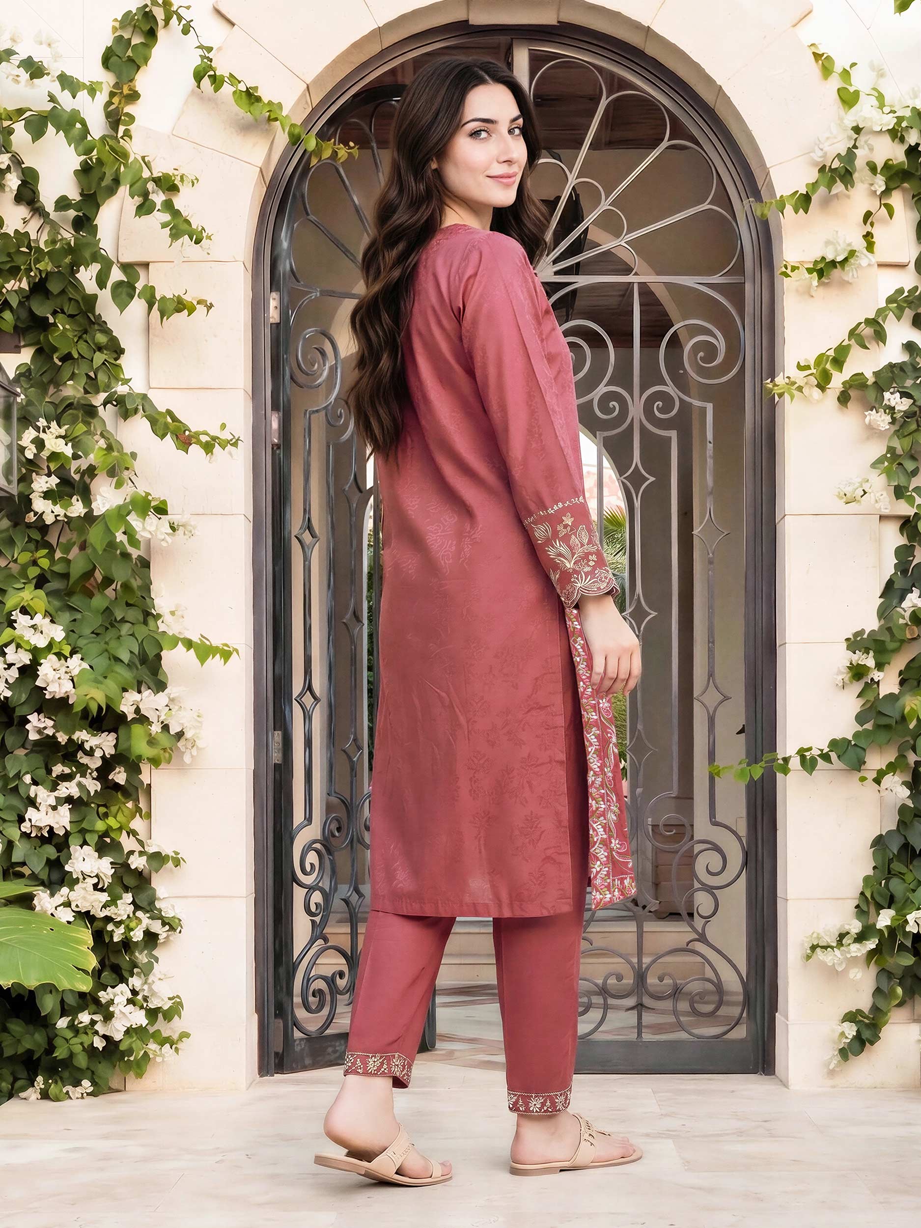 2 Piece Self Jacquard Suit- Embroidered (Pret) - Image 3