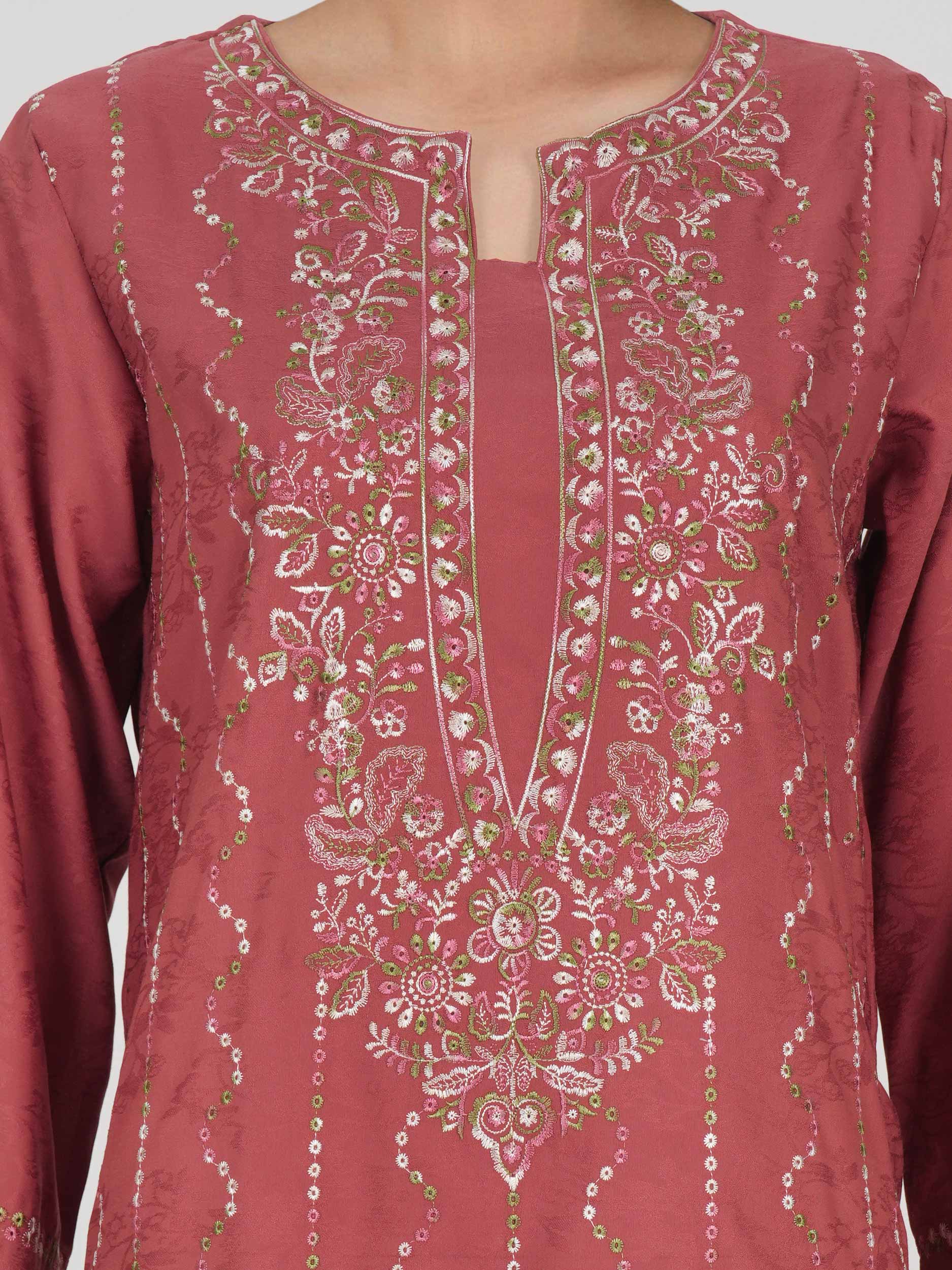 2 Piece Self Jacquard Suit- Embroidered (Pret) - Image 5
