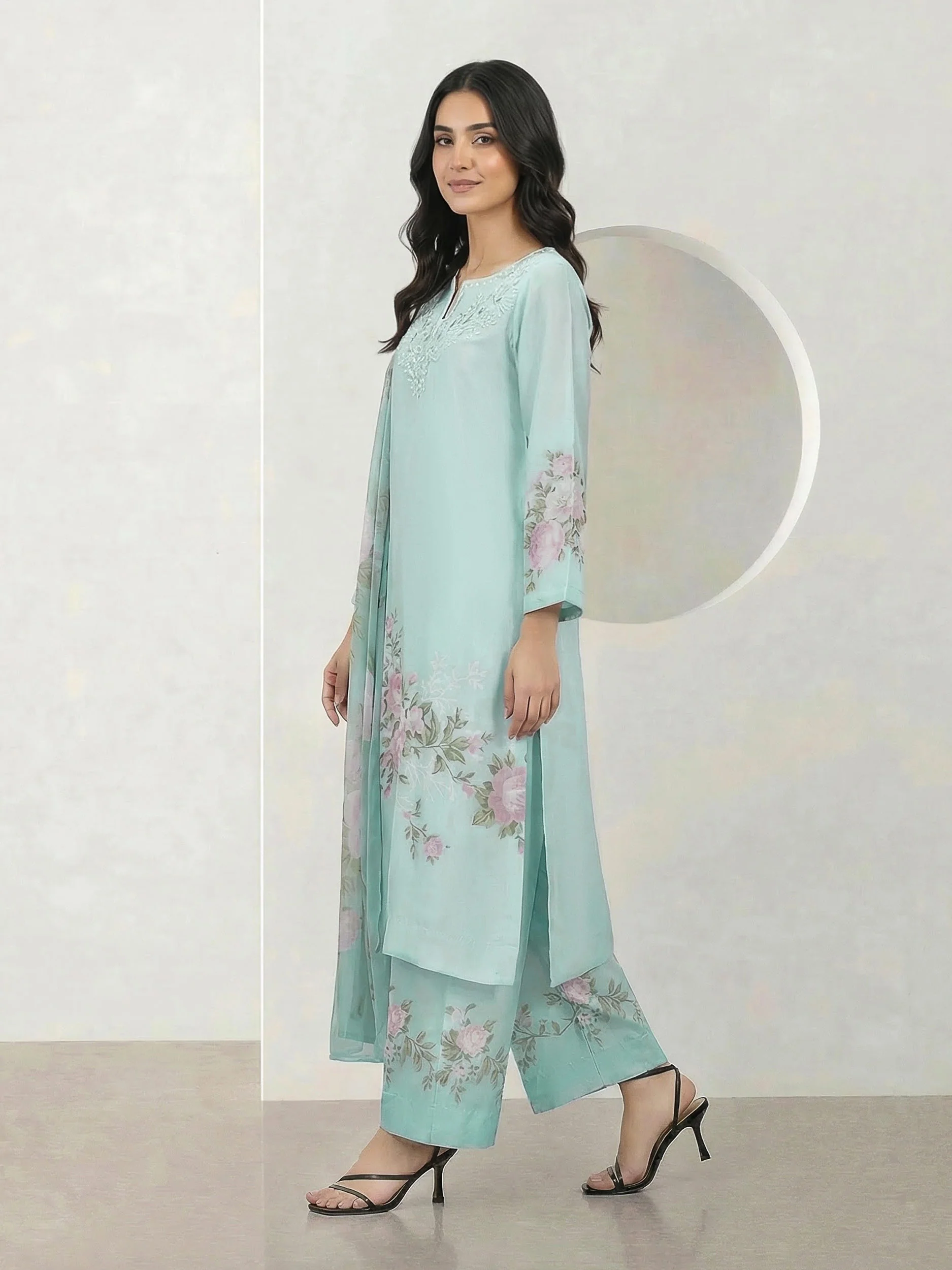 3 Piece Silk Suit- Embroidered (Pret) - Image 2
