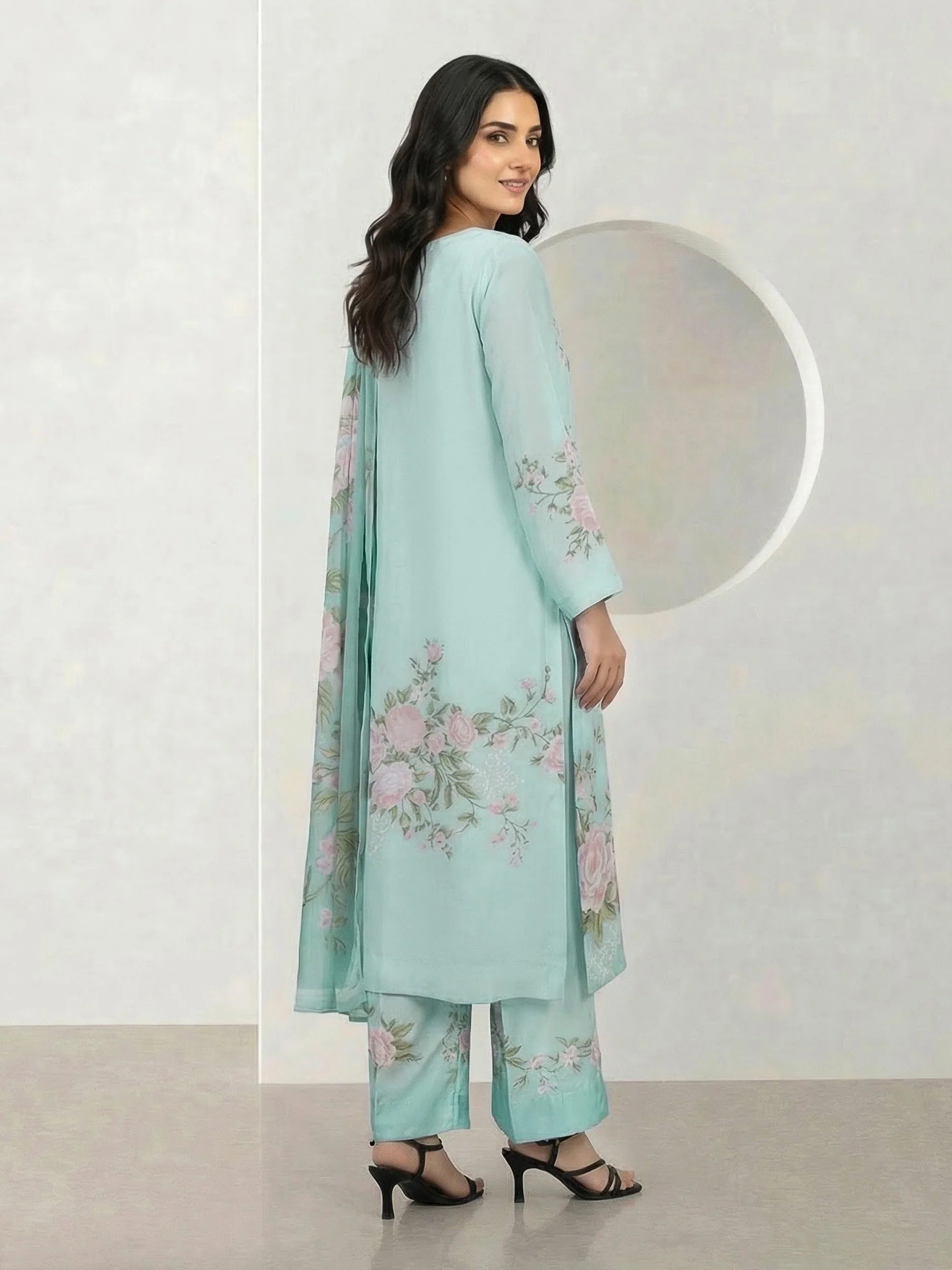 3 Piece Silk Suit- Embroidered (Pret) - Image 3