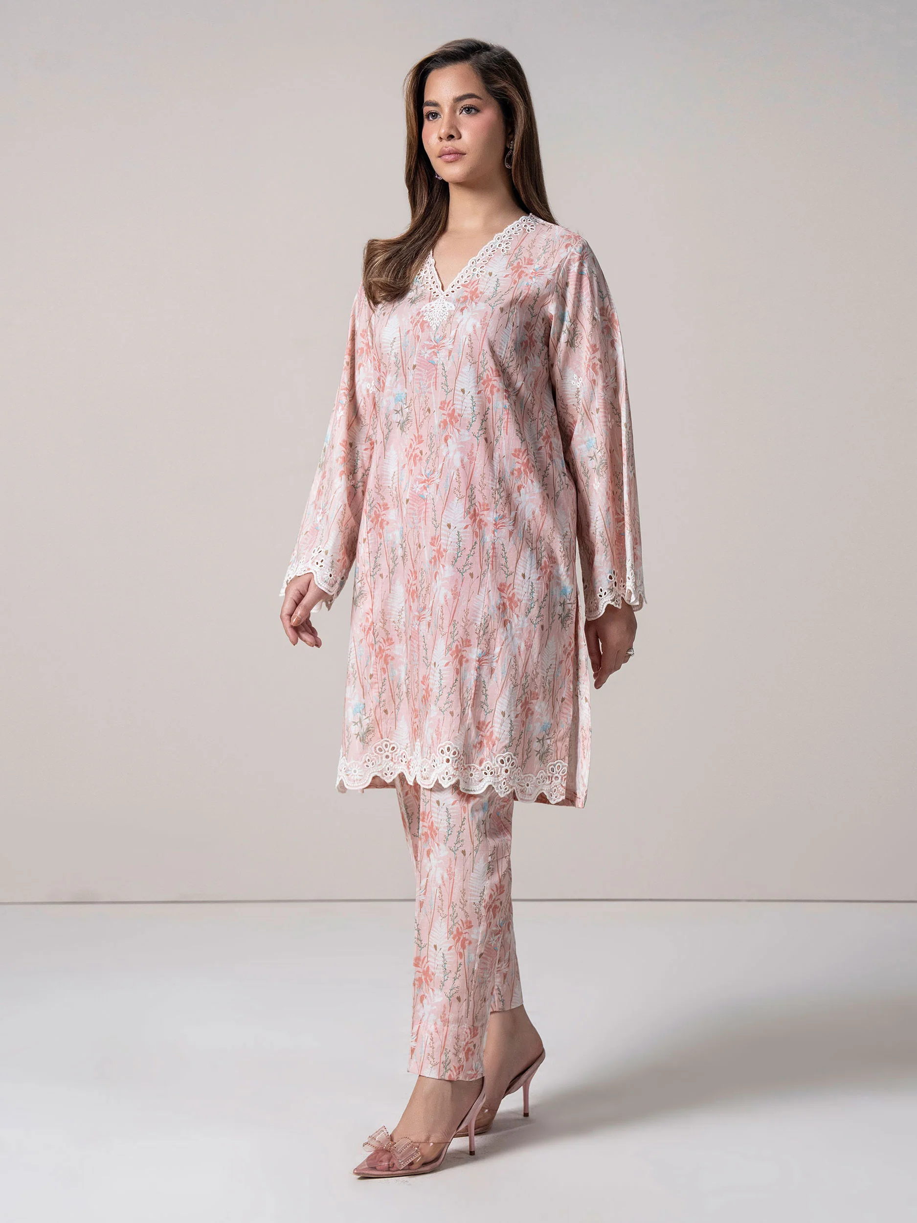 2-Piece Cambric Slub Suit-Embroidered (Pret) - Image 2