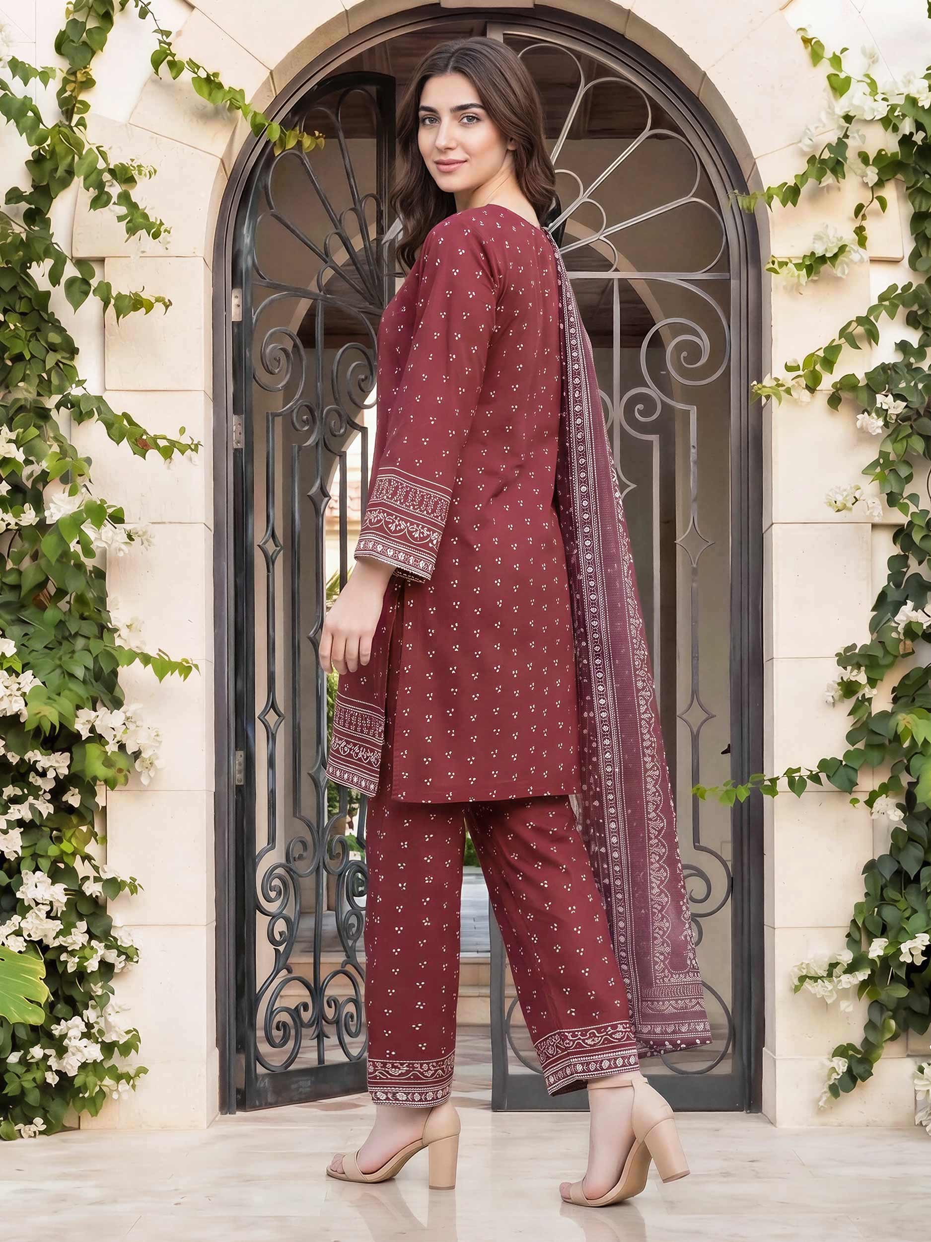 3 Piece Cambric Suit- Embroidered (Pret) - Image 3