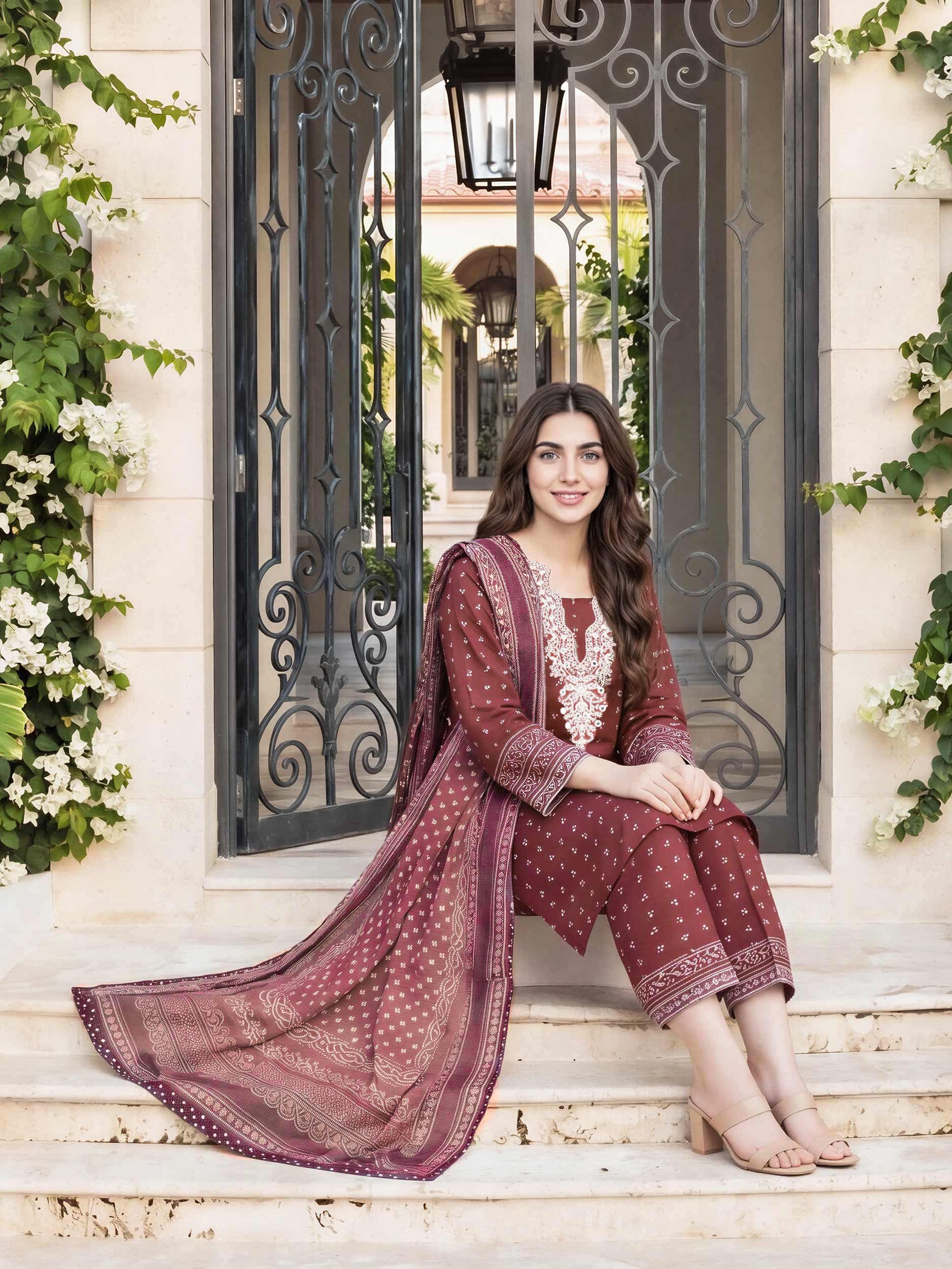 3 Piece Cambric Suit- Embroidered (Pret) - Image 4