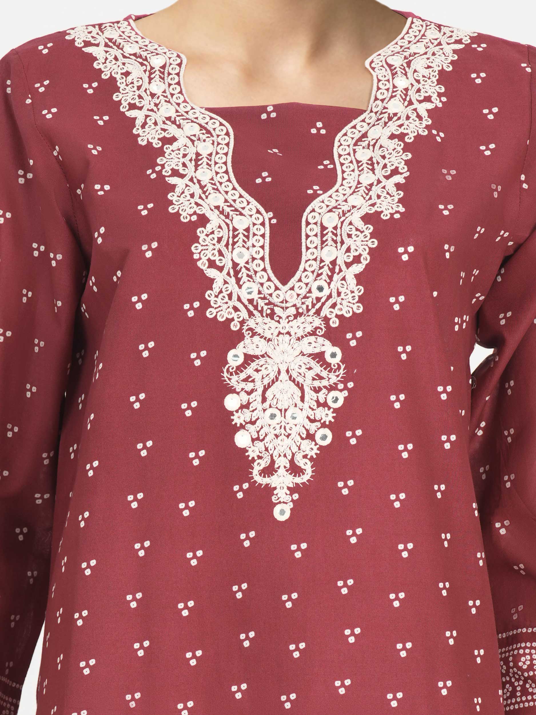 3 Piece Cambric Suit- Embroidered (Pret) - Image 5