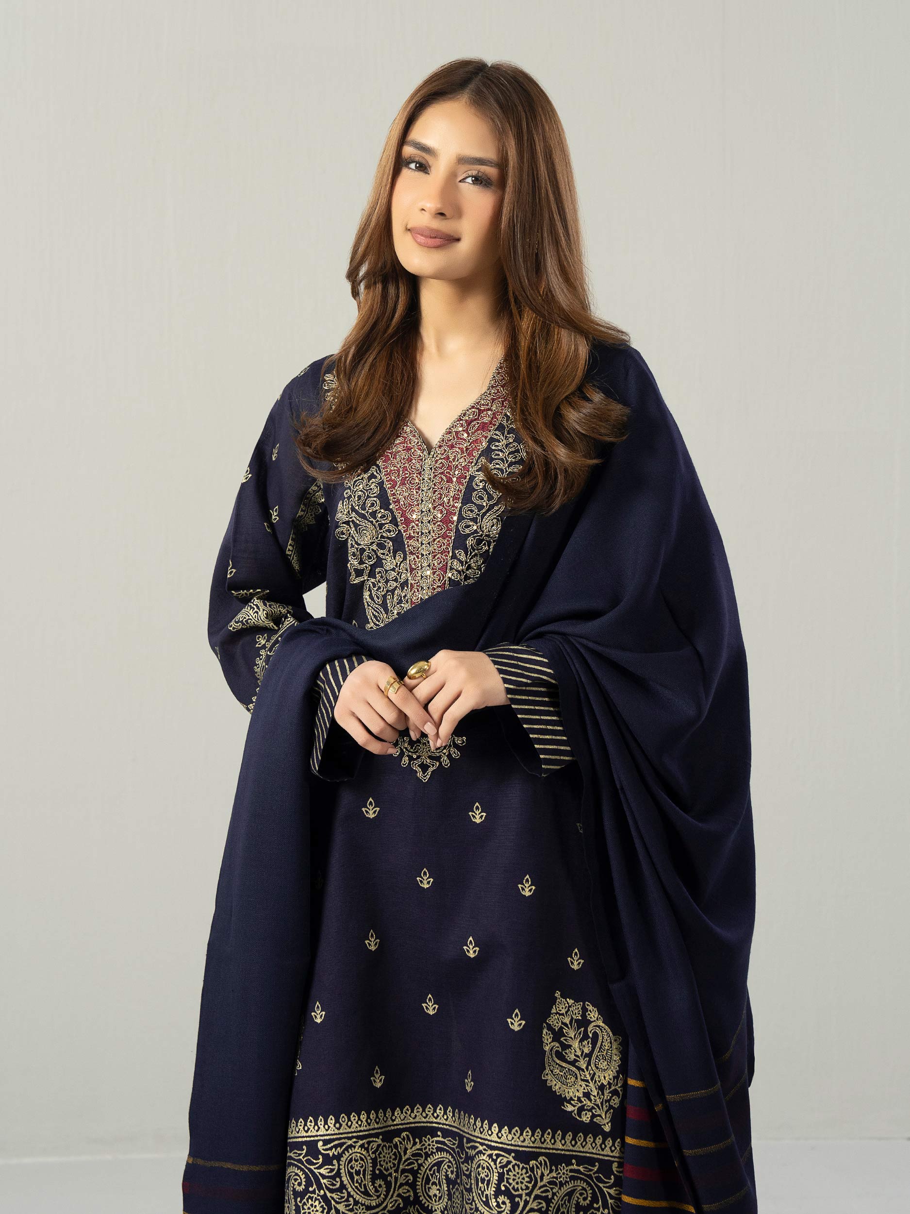 3 Piece Slub Khaddar Suit- Embroidered (Pret) - Image 5