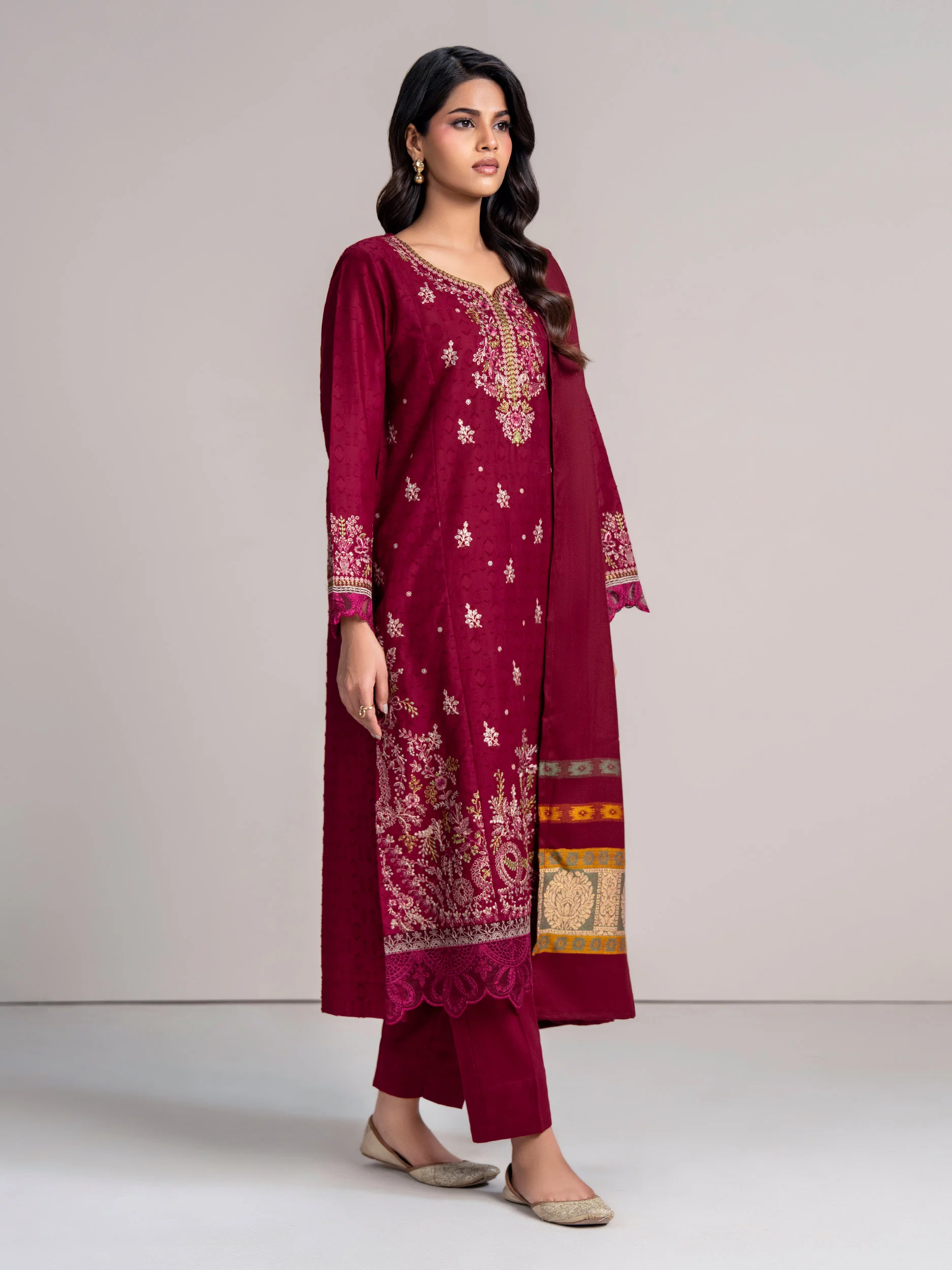 3 Piece Self Jacquard Suit- Embroidered (Pret) - Image 2