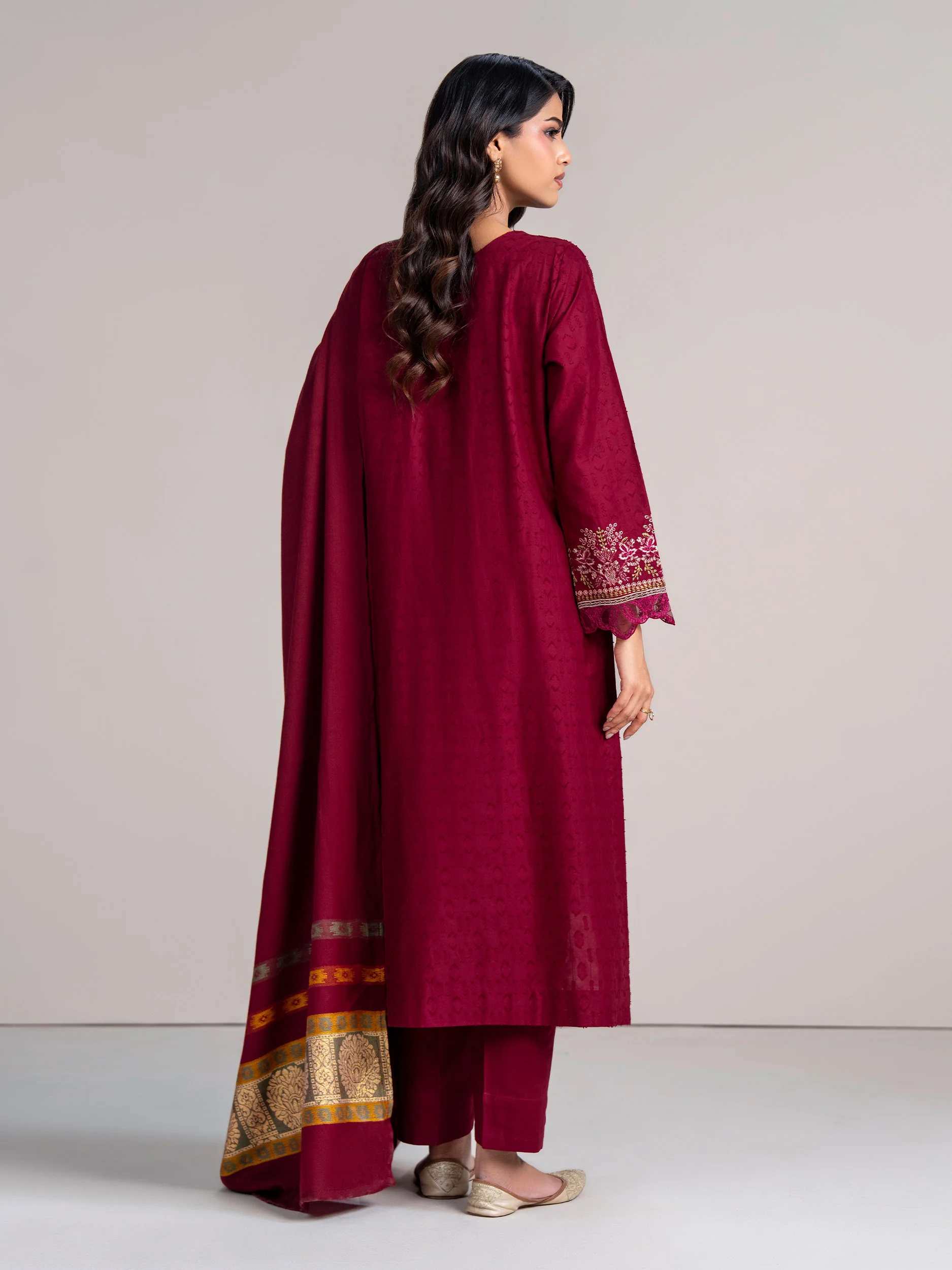 3 Piece Self Jacquard Suit- Embroidered (Pret) - Image 3