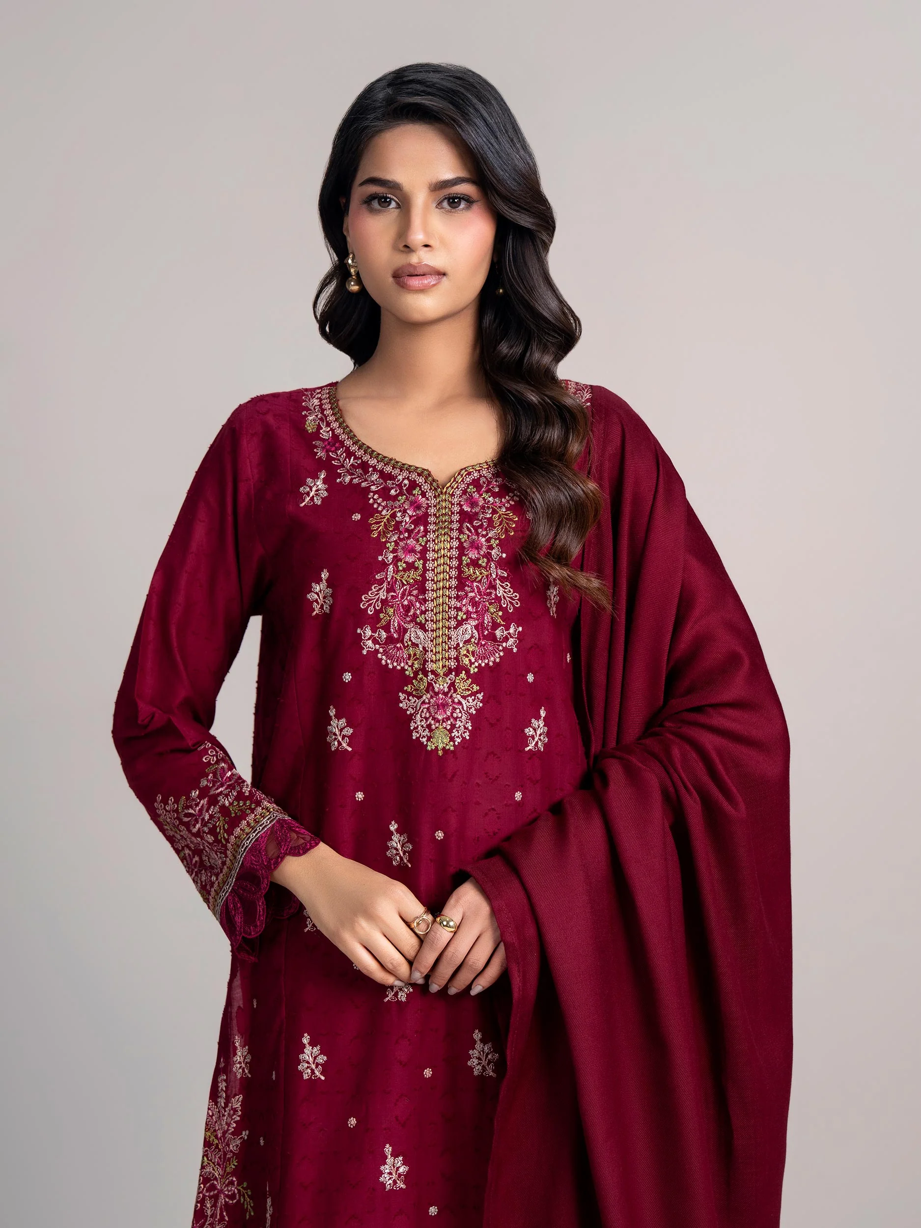 3 Piece Self Jacquard Suit- Embroidered (Pret) - Image 4