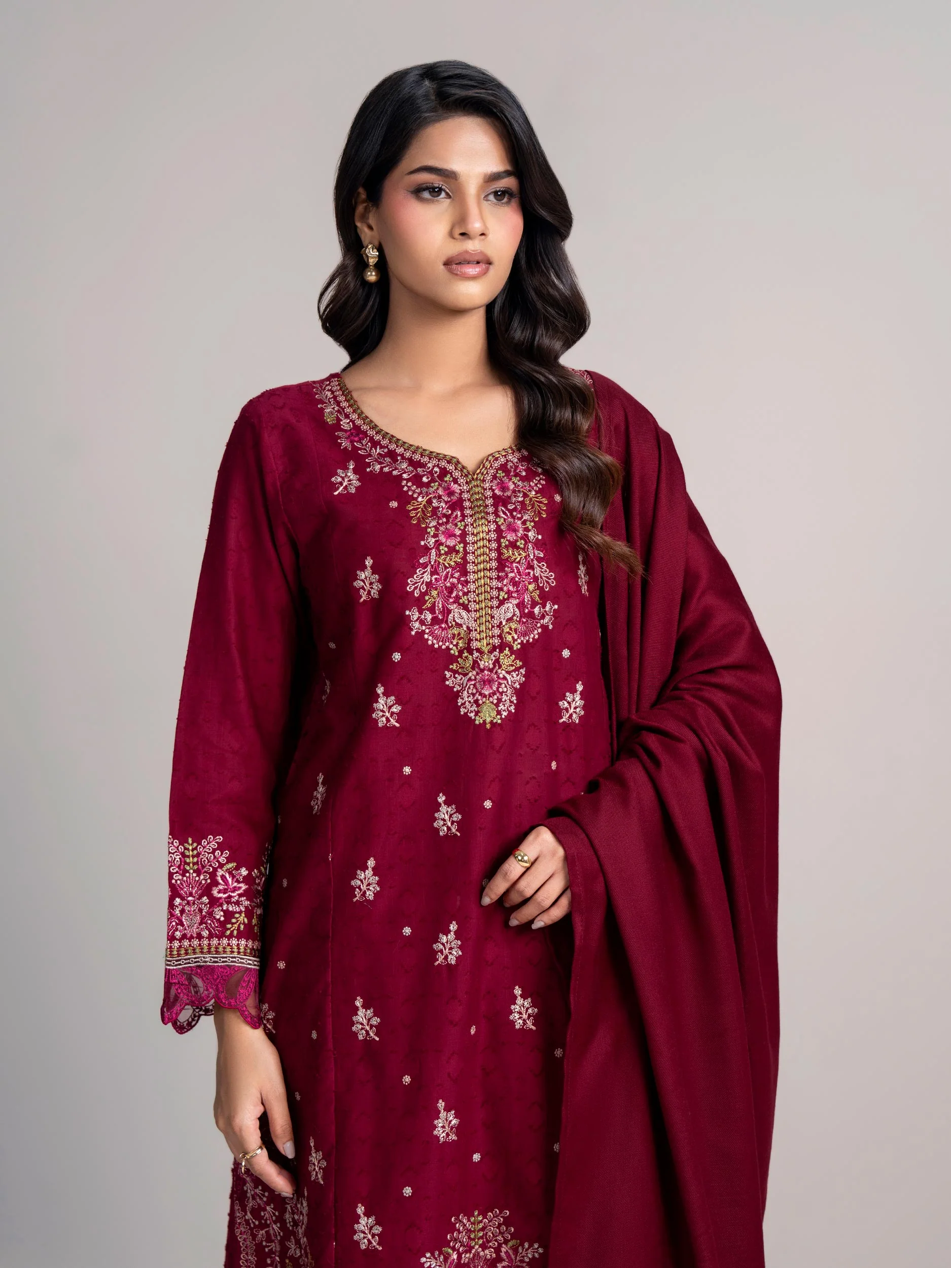3 Piece Self Jacquard Suit- Embroidered (Pret) - Image 5