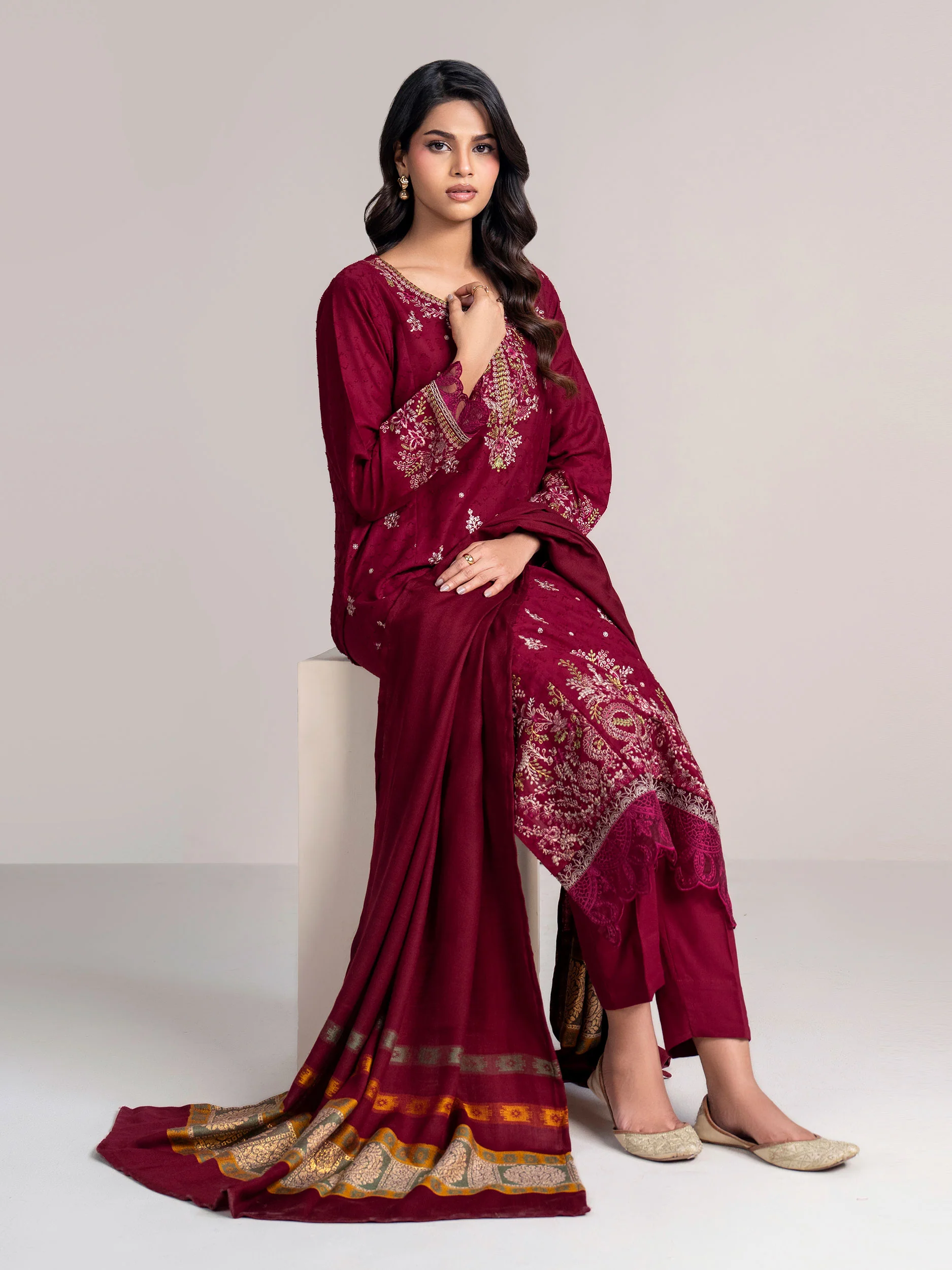 3 Piece Self Jacquard Suit- Embroidered (Pret) - Image 6