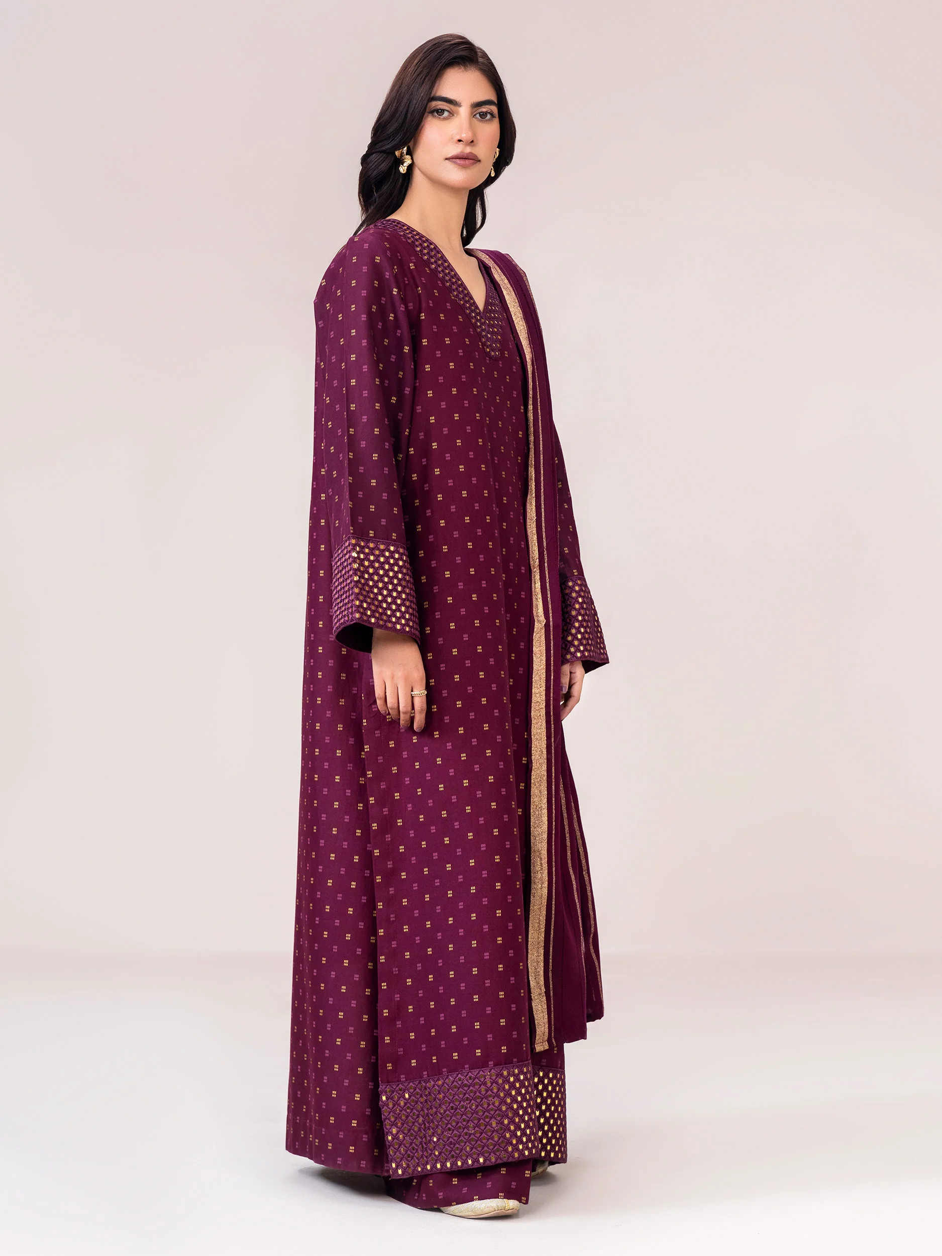 3 Piece Khaddar Suit- Embroidered (Pret) - Image 2