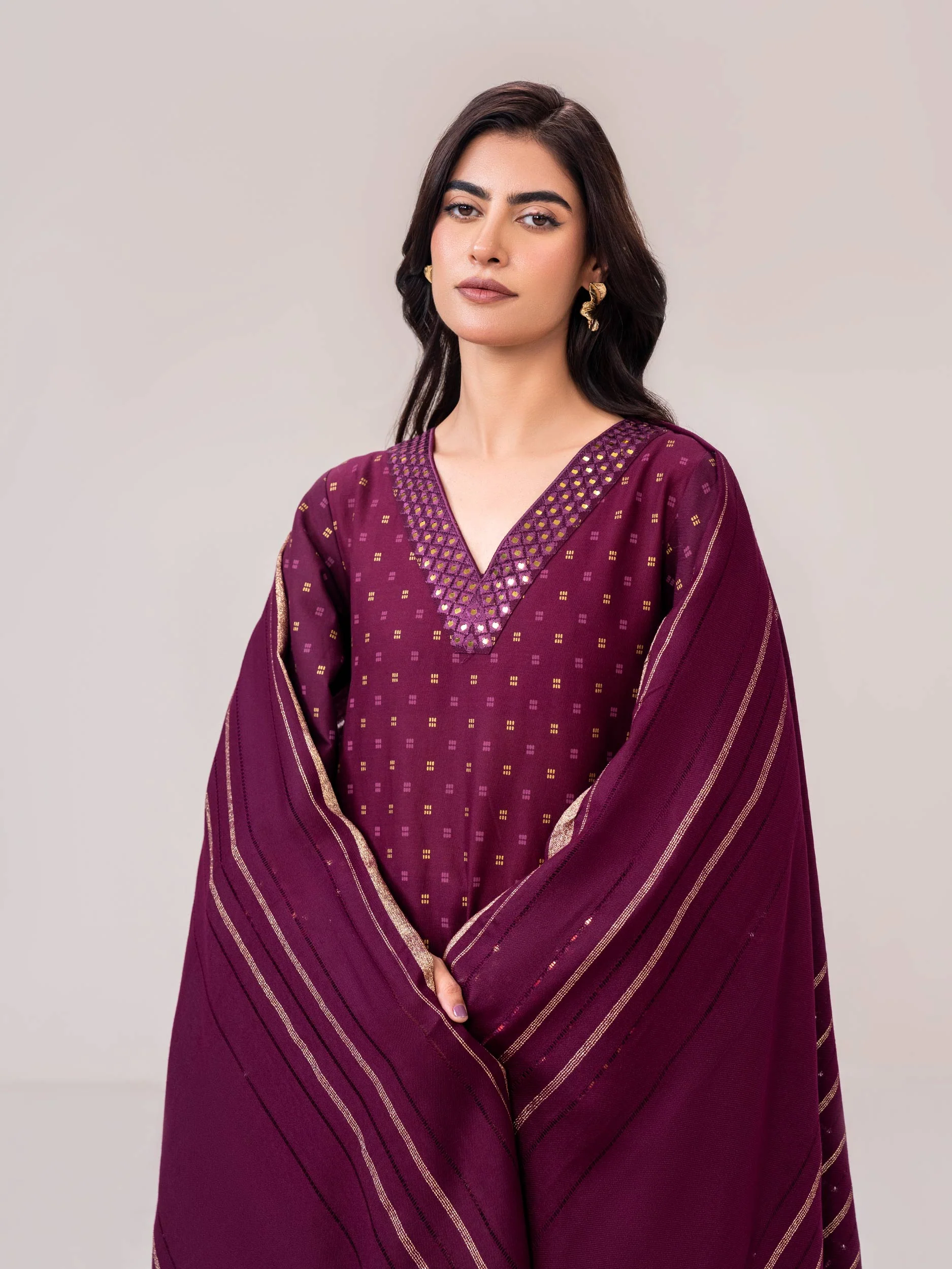 3 Piece Khaddar Suit- Embroidered (Pret) - Image 6