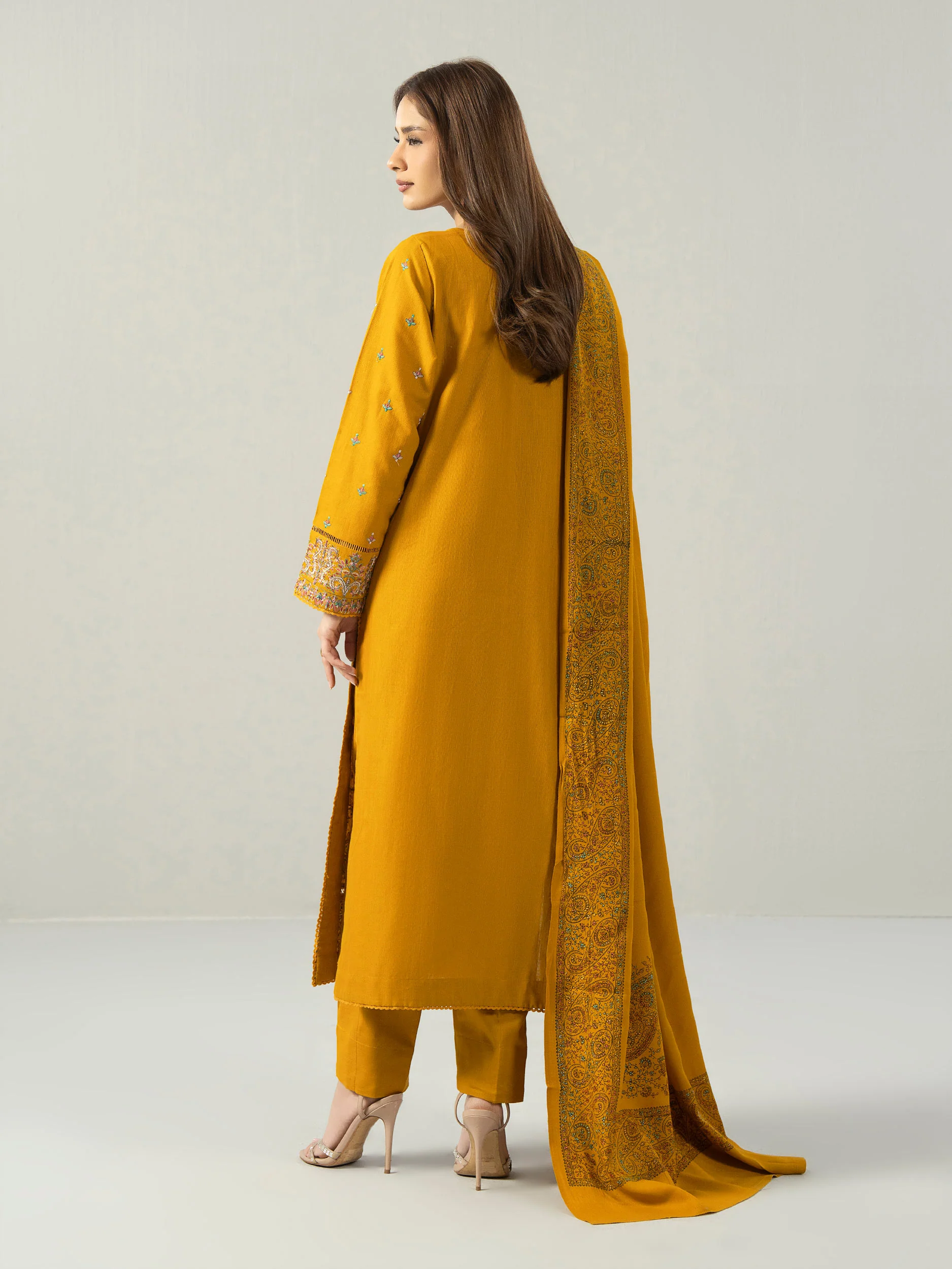 3 Piece Slub Khaddar Suit- Embroidered (Pret) - Image 3