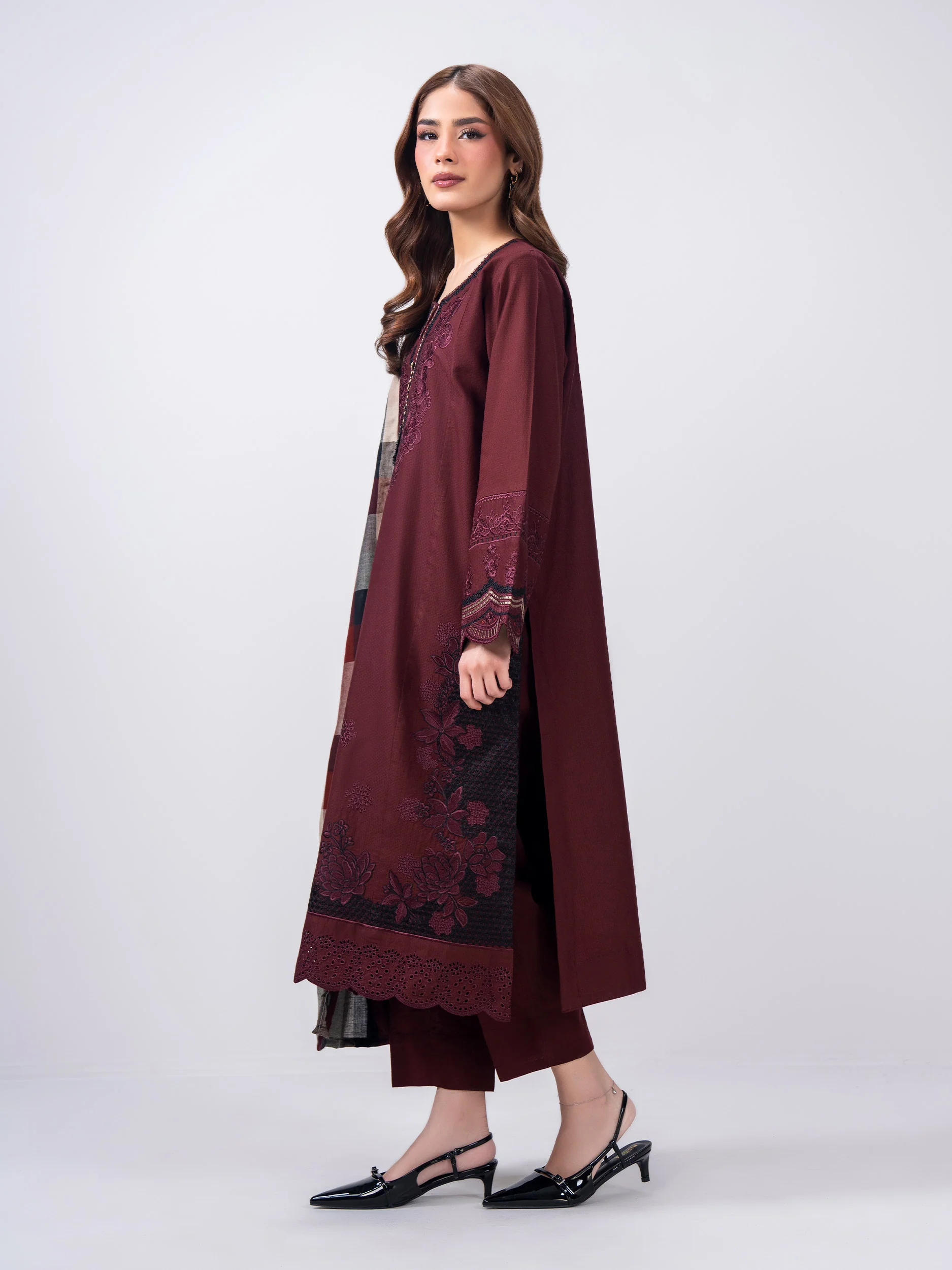 3 Piece Dobby Suit- Embroidered (Pret) - Image 2