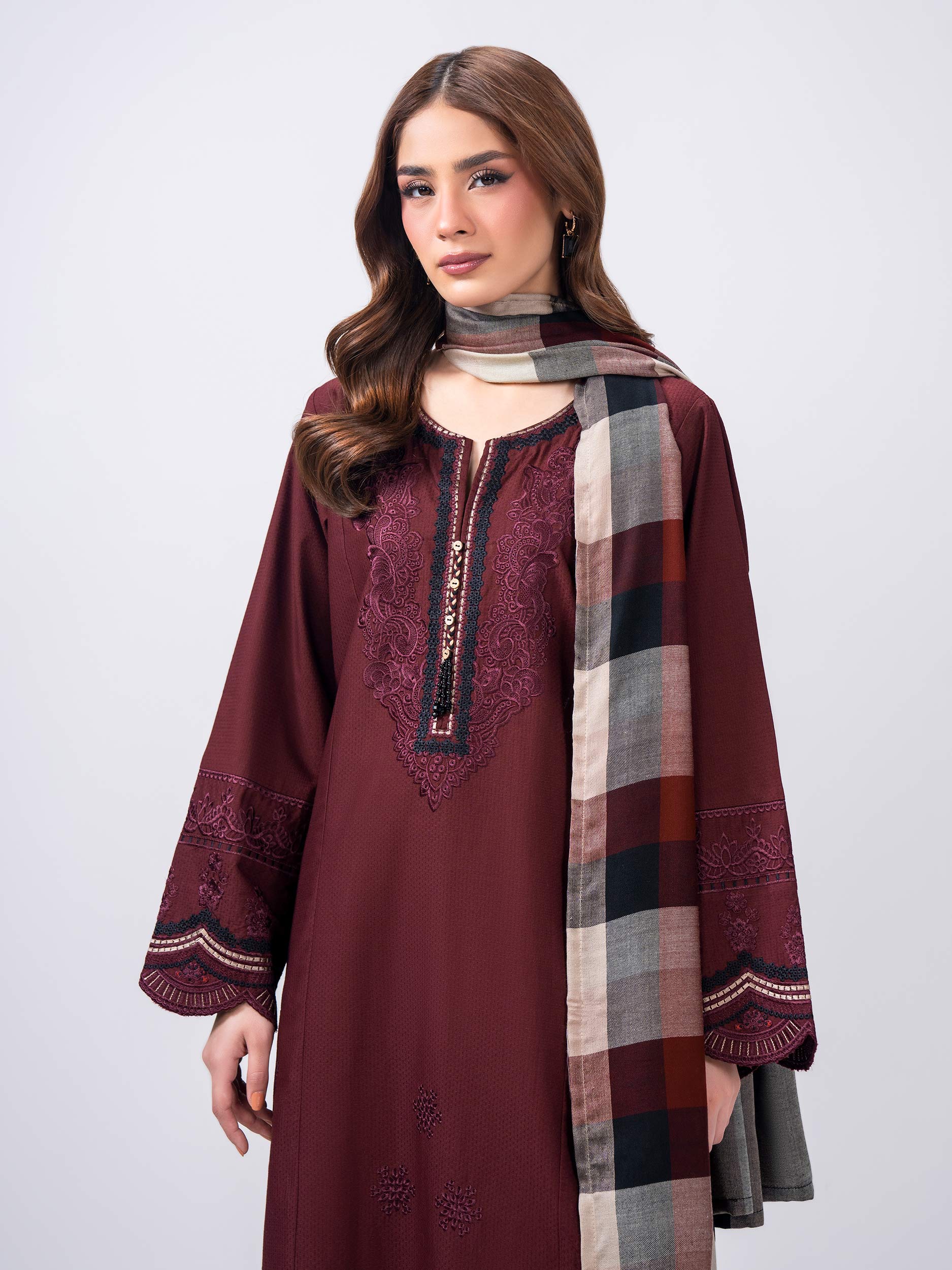 3 Piece Dobby Suit- Embroidered (Pret) - Image 4