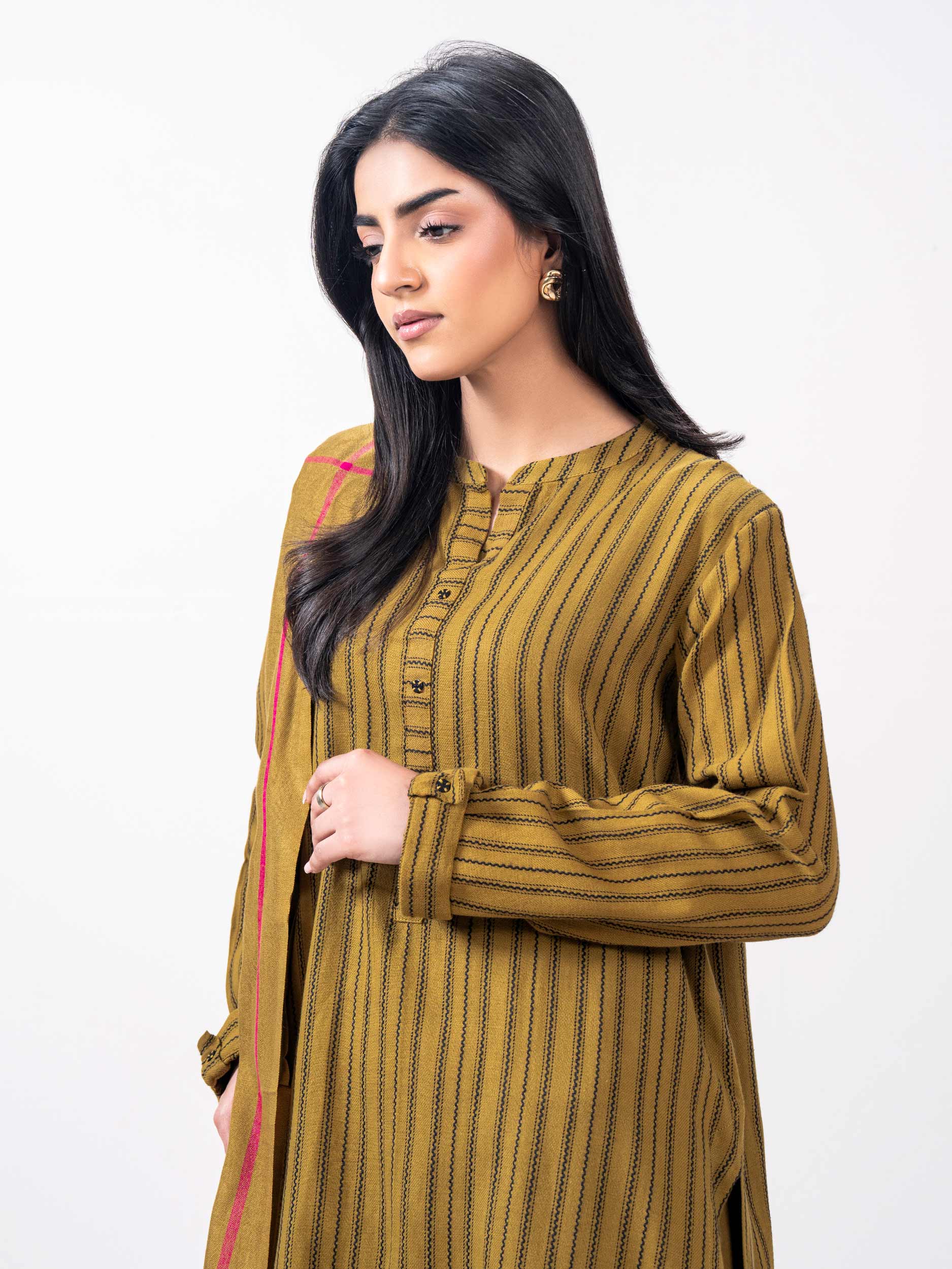 3 Piece Yarn Dyed Jacquard Suit- Embroidered (Pret) - Image 4