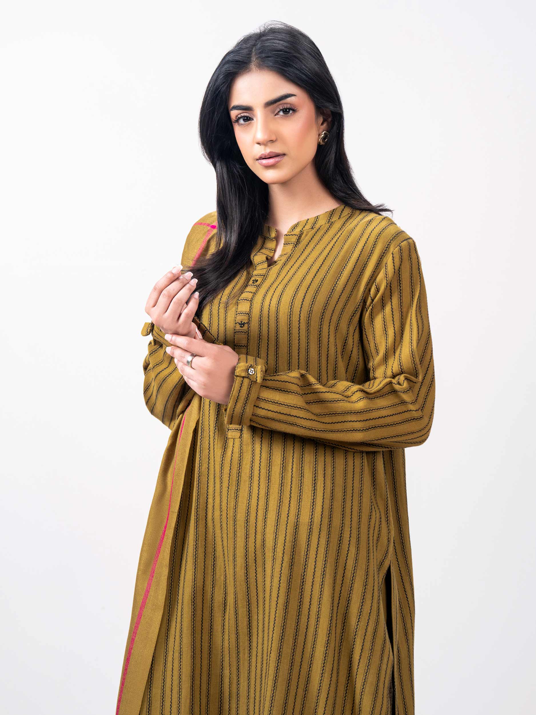 3 Piece Yarn Dyed Jacquard Suit- Embroidered (Pret) - Image 6