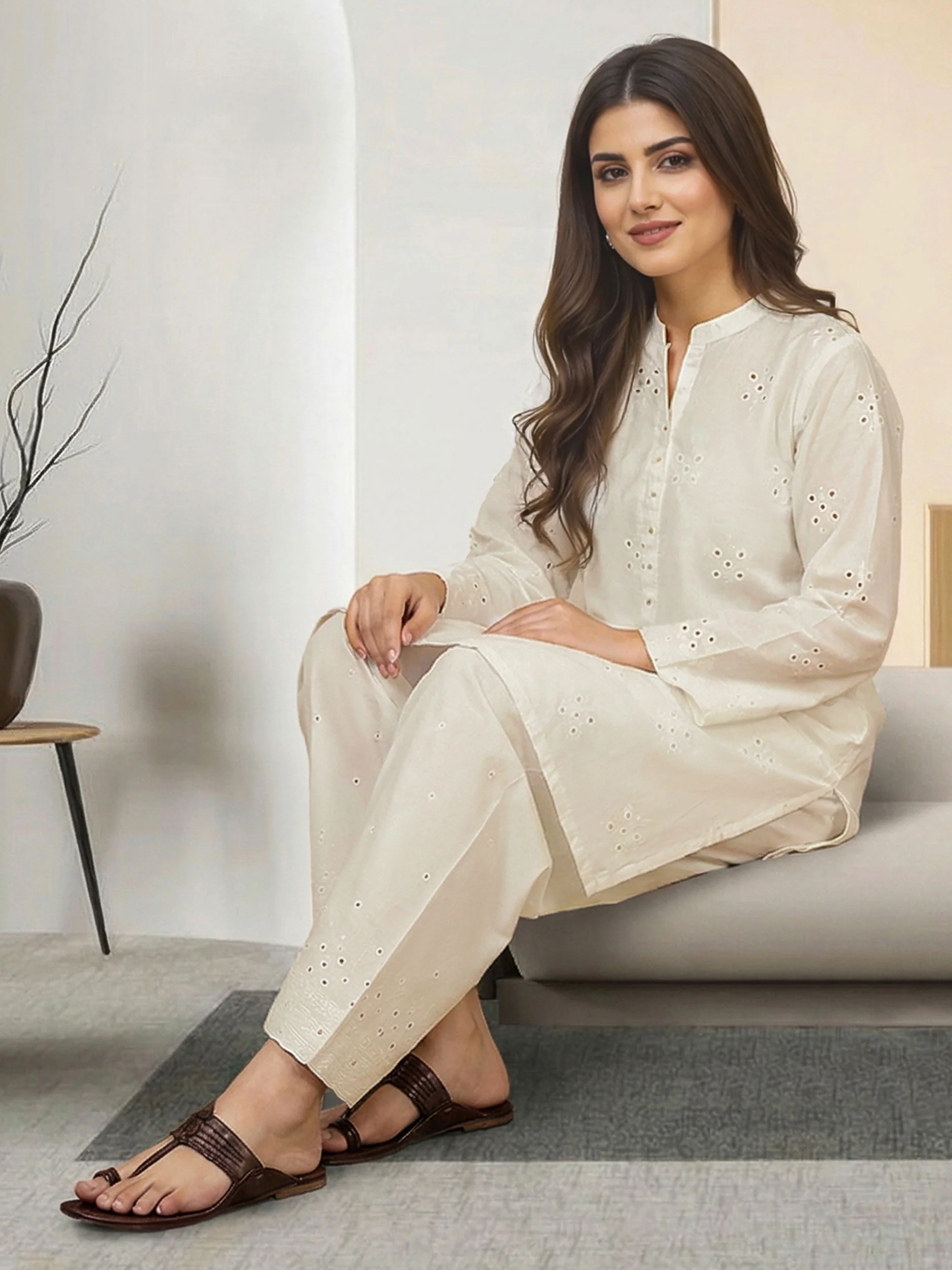 2 Piece Cambric Suit- Embroidered (Pret) - Image 2
