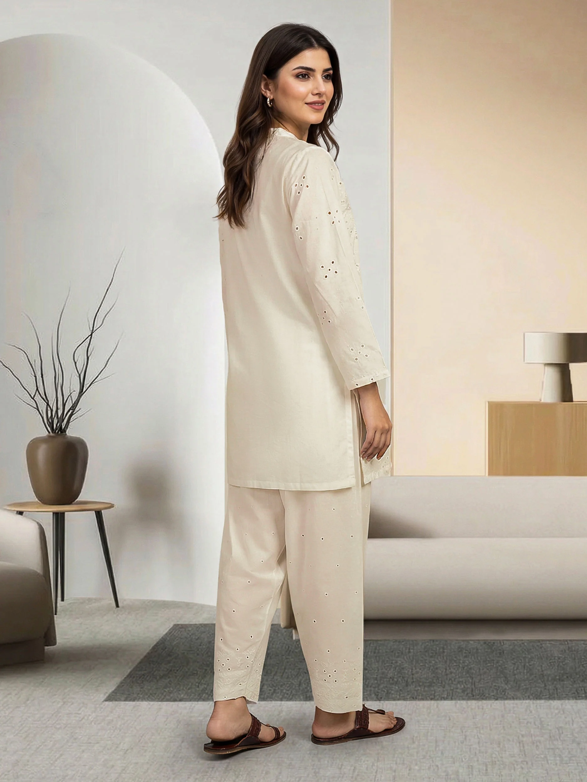 2 Piece Cambric Suit- Embroidered (Pret) - Image 3