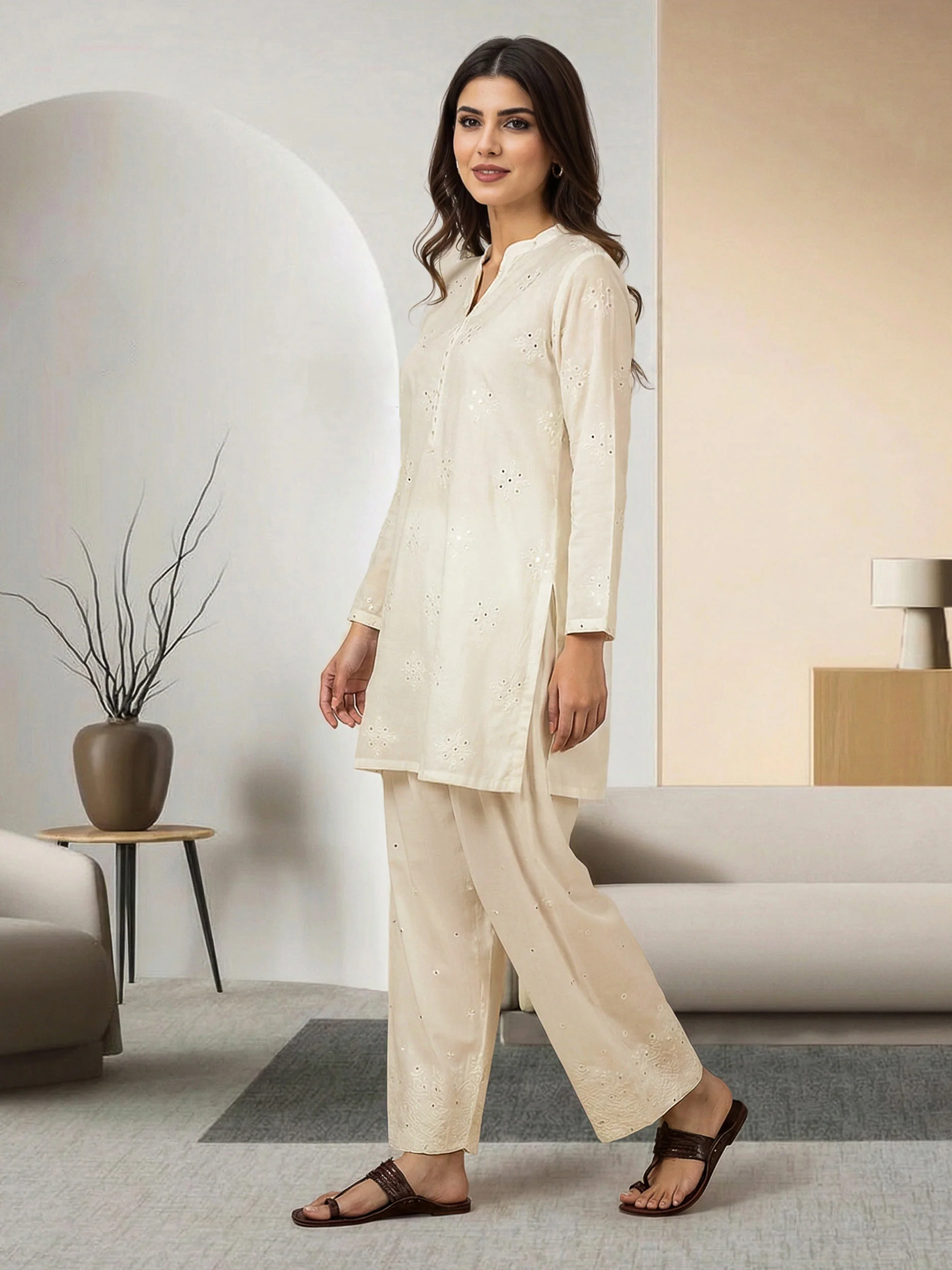 2 Piece Cambric Suit- Embroidered (Pret) - Image 4