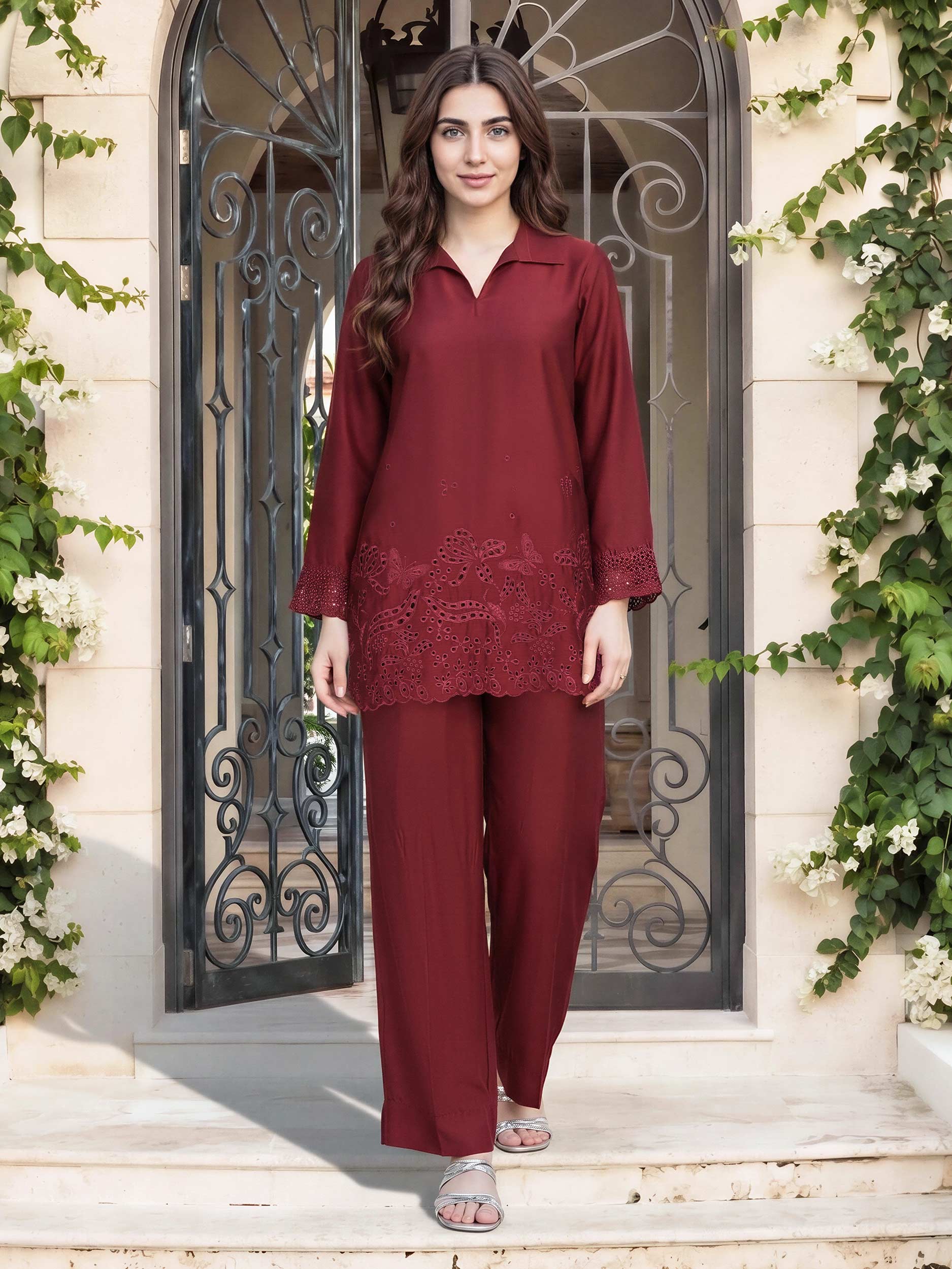 Silk Co-ord Set- Embroidered - Image 2