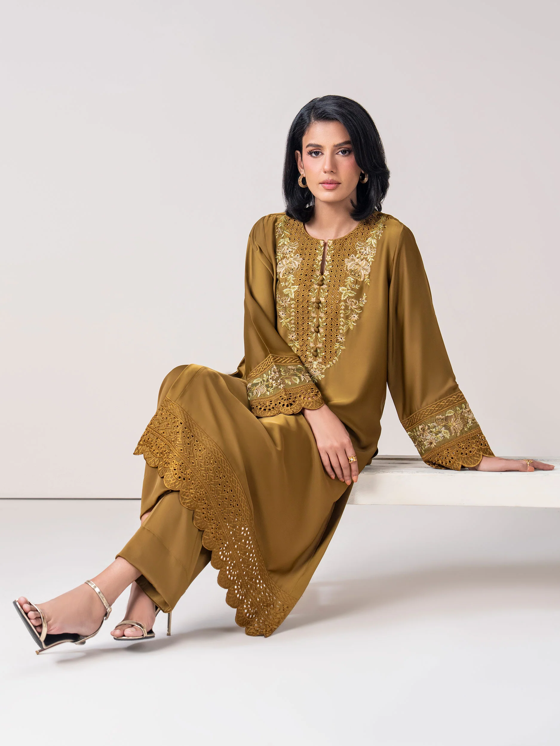 2 Piece Silk Suit- Embroidered (Pret) - Image 5