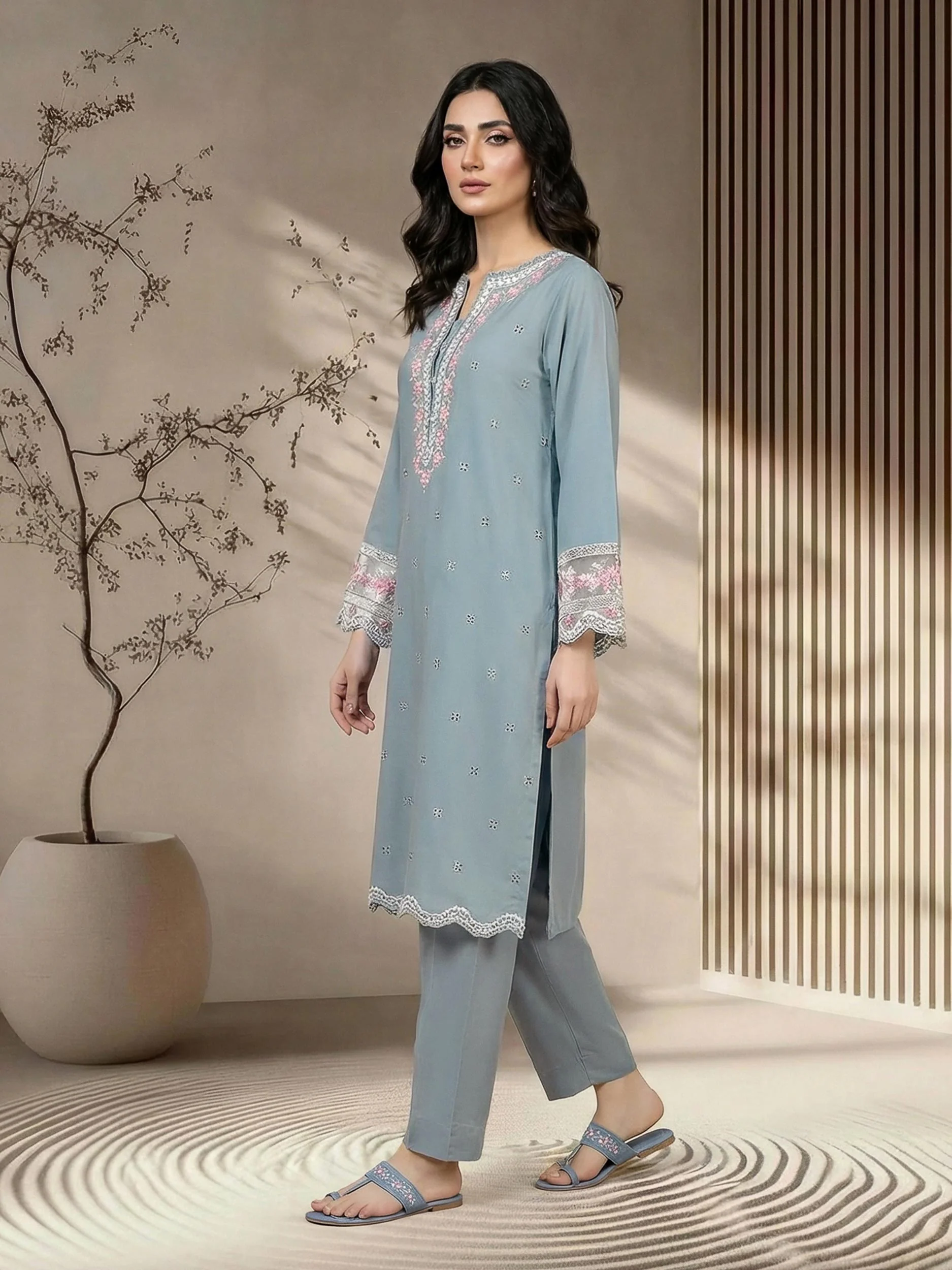 2 Piece Premium Silk Suit- Embroidered (Pret) - Image 2