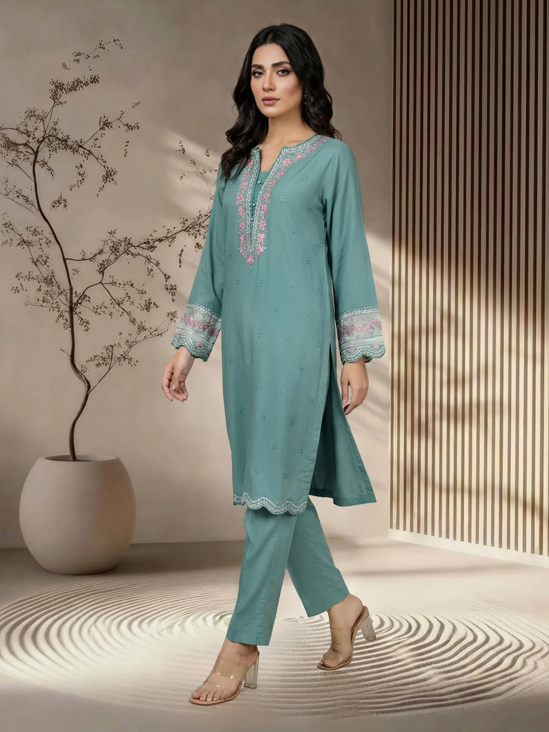 2 Piece Premium Silk Suit- Embroidered (Pret) - Image 2
