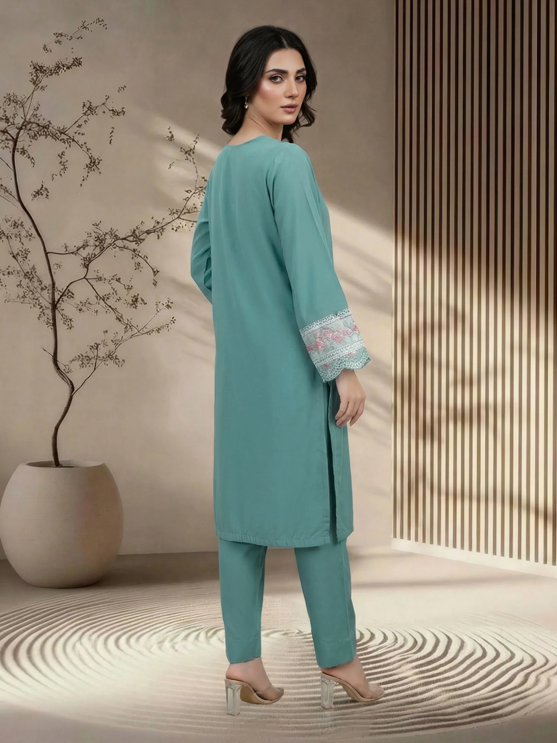 2 Piece Premium Silk Suit- Embroidered (Pret) - Image 3