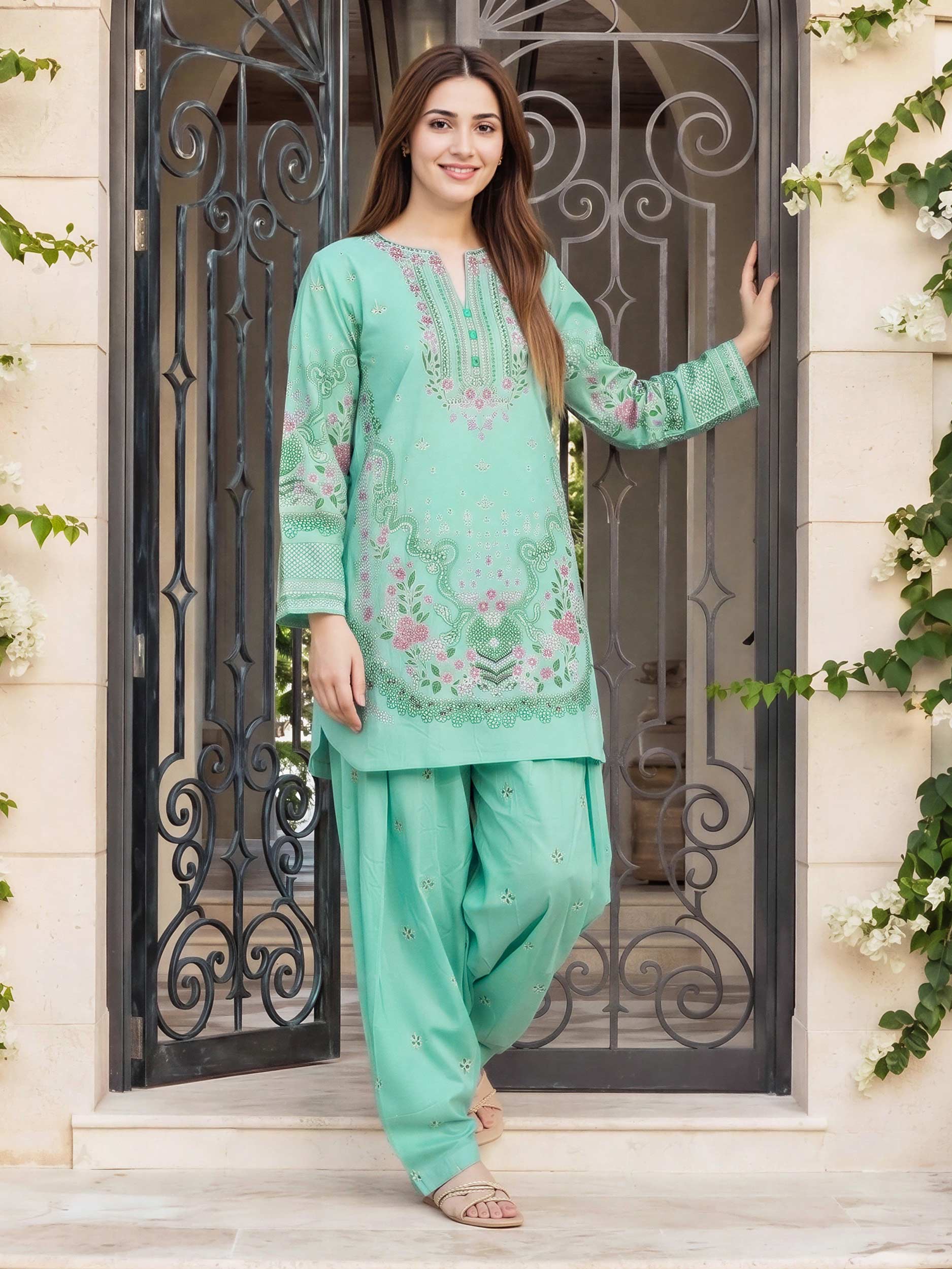 2 Piece Lawn Slub Suit (Pret) - Image 2