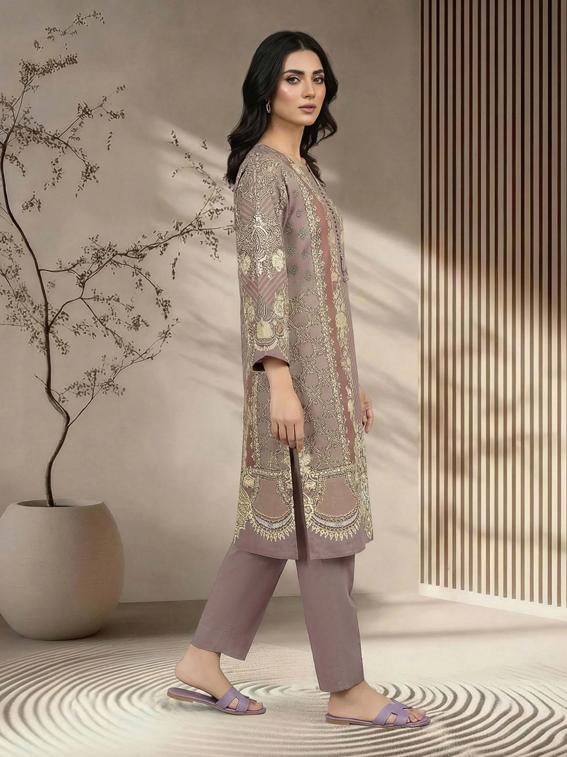 2 Piece Satin Suit (Pret) - Image 2